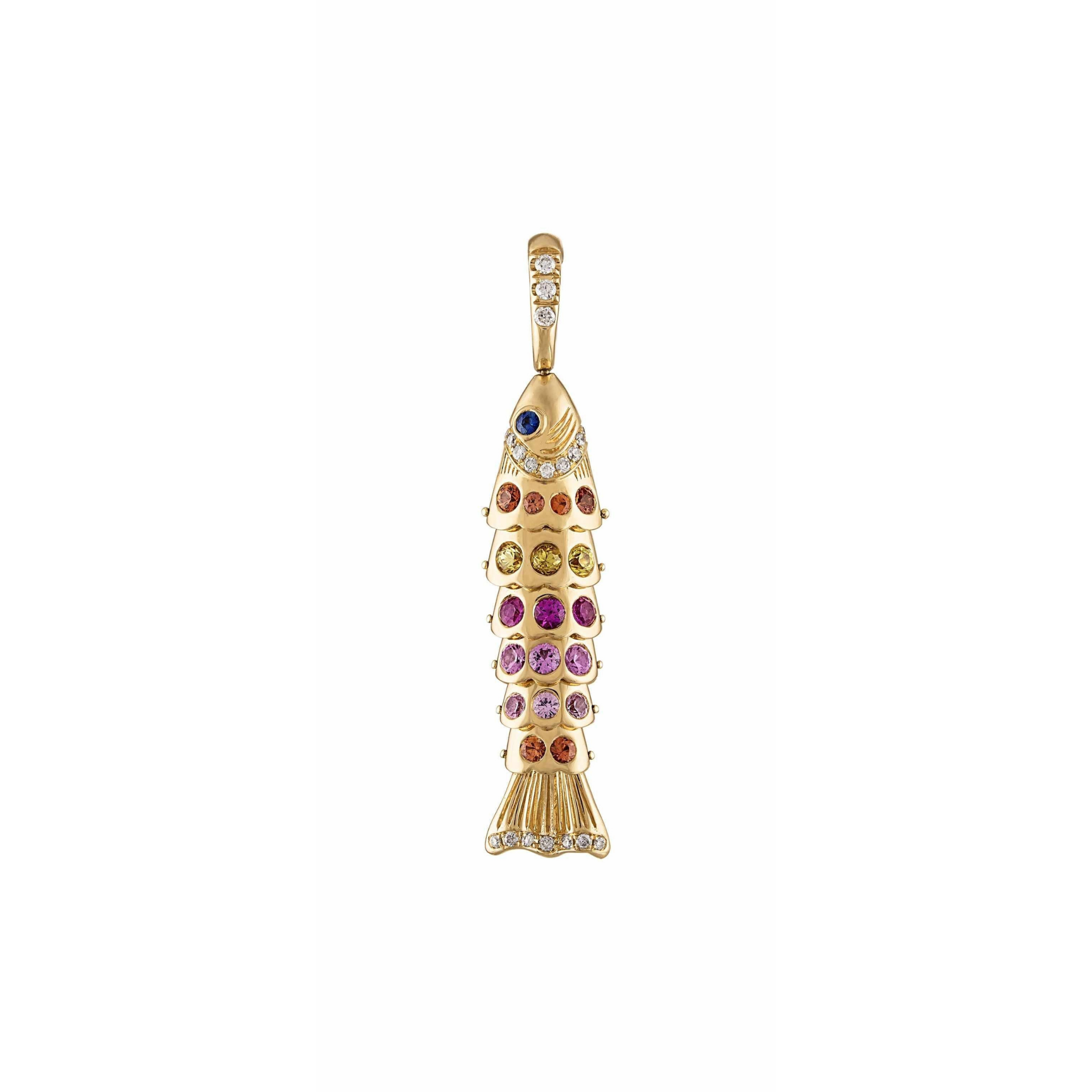 Eden Presley Small Swedish Fish Multi Sapphire Charm in 14K Yellow Gold