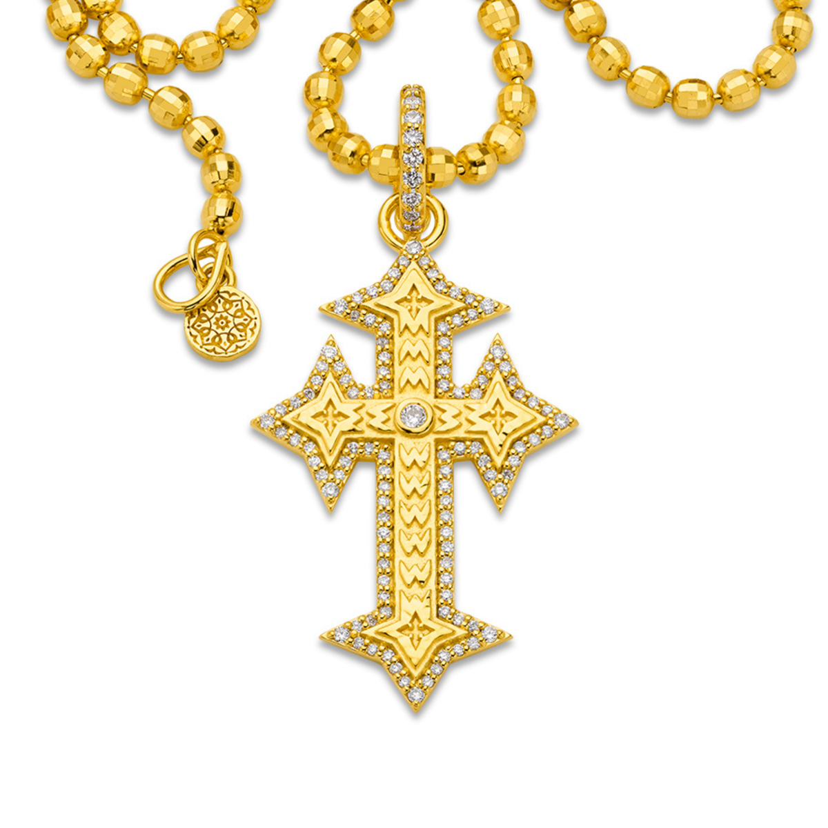 Buddha Mama Diamond Cross Pendant in 20K Yellow Gold