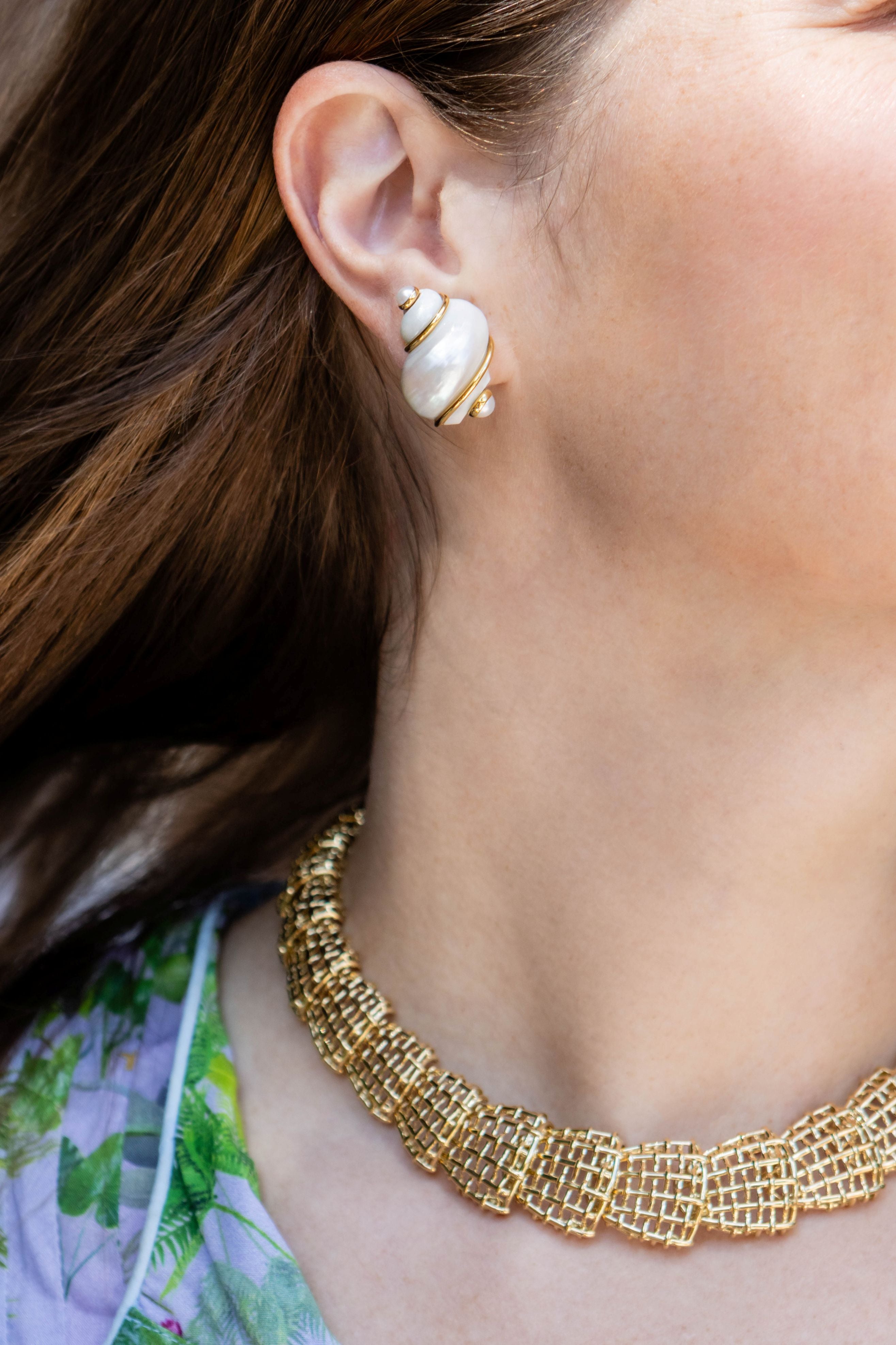 Seaman Schepps Turbo Shell Earrings in 18K Yellow Gold