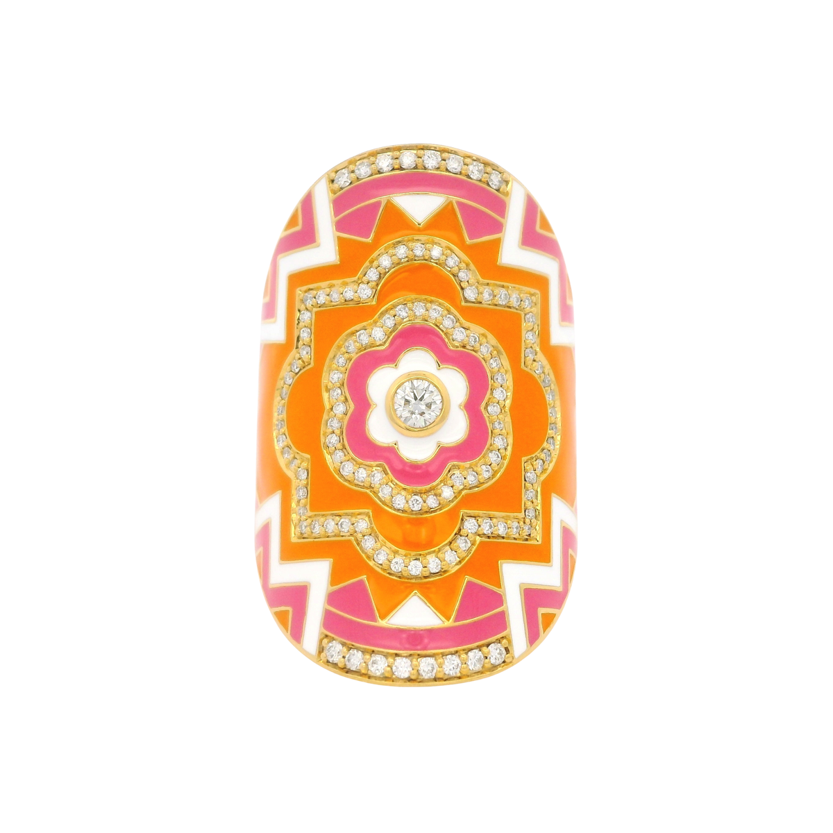 Buddha Mama Mandala Pink & Orange Wrap Ring in 20K Yellow Gold, Size 7.5