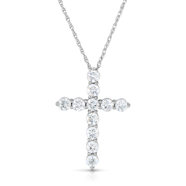 Round Diamond Cross 1.50CT Pendant Necklace in 14K White Gold