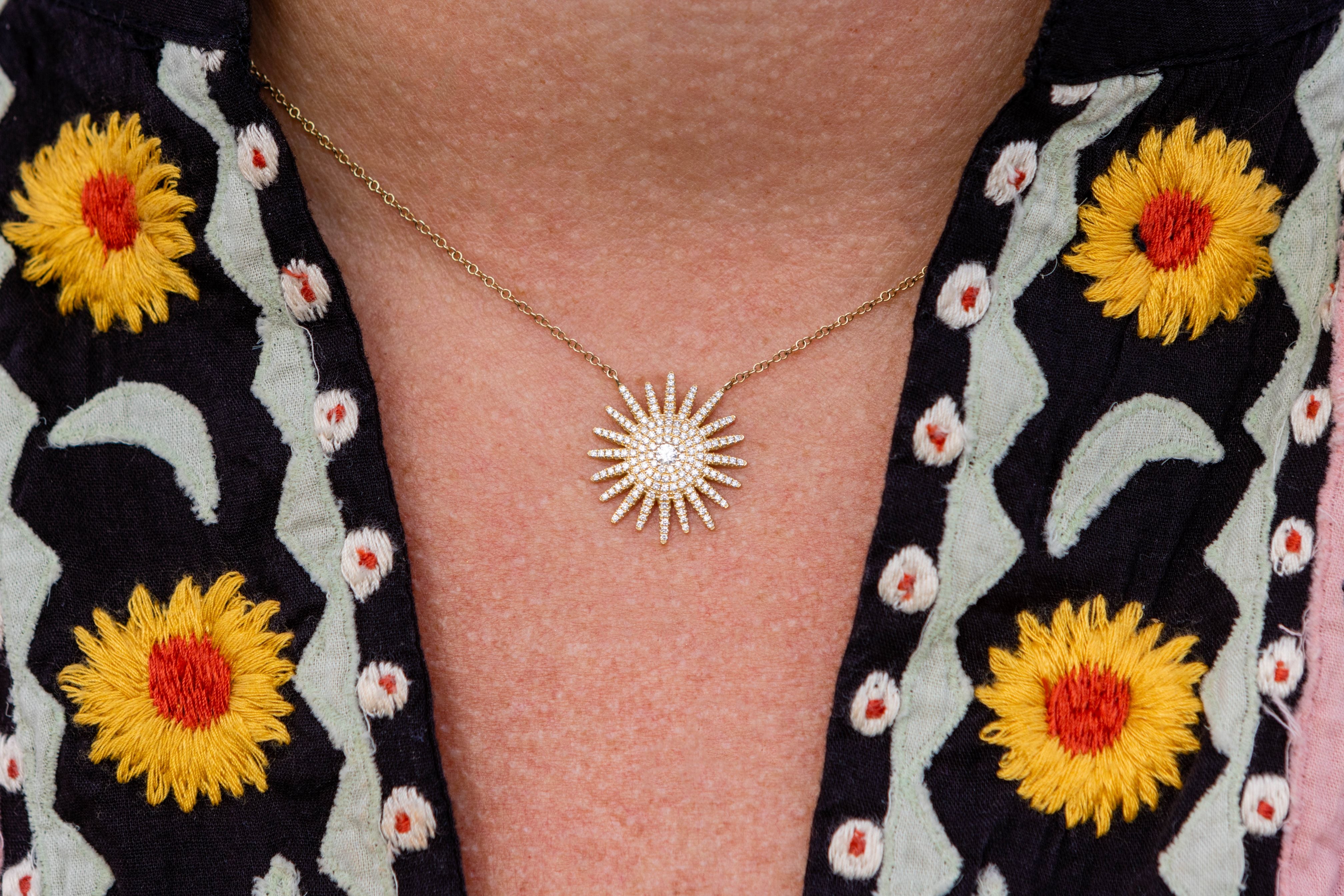 Diamond Sunburst Station Necklace in 14K Yellow Gold