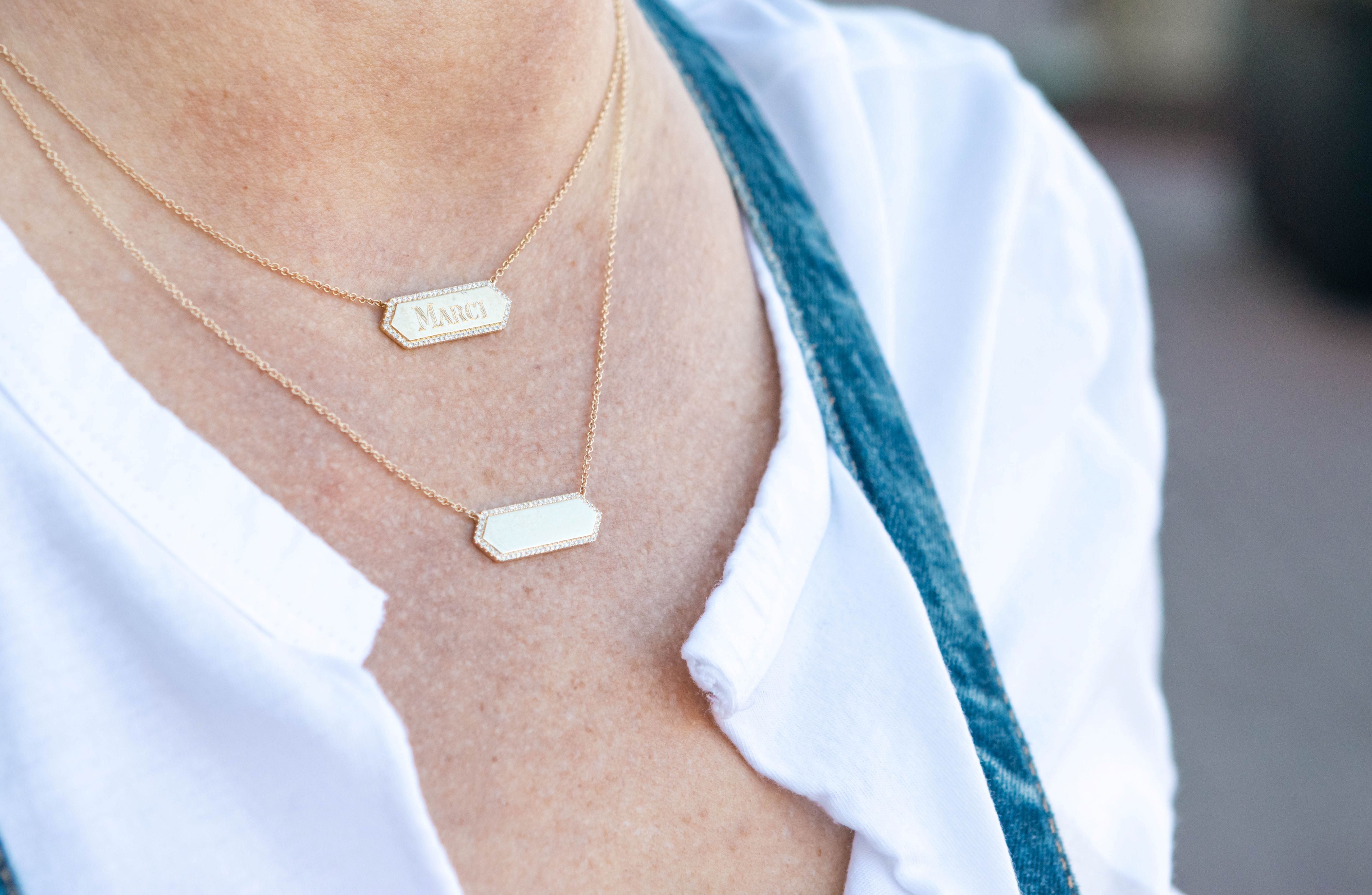 Diamond ID Bar Pendant Necklace in 14K Yellow Gold