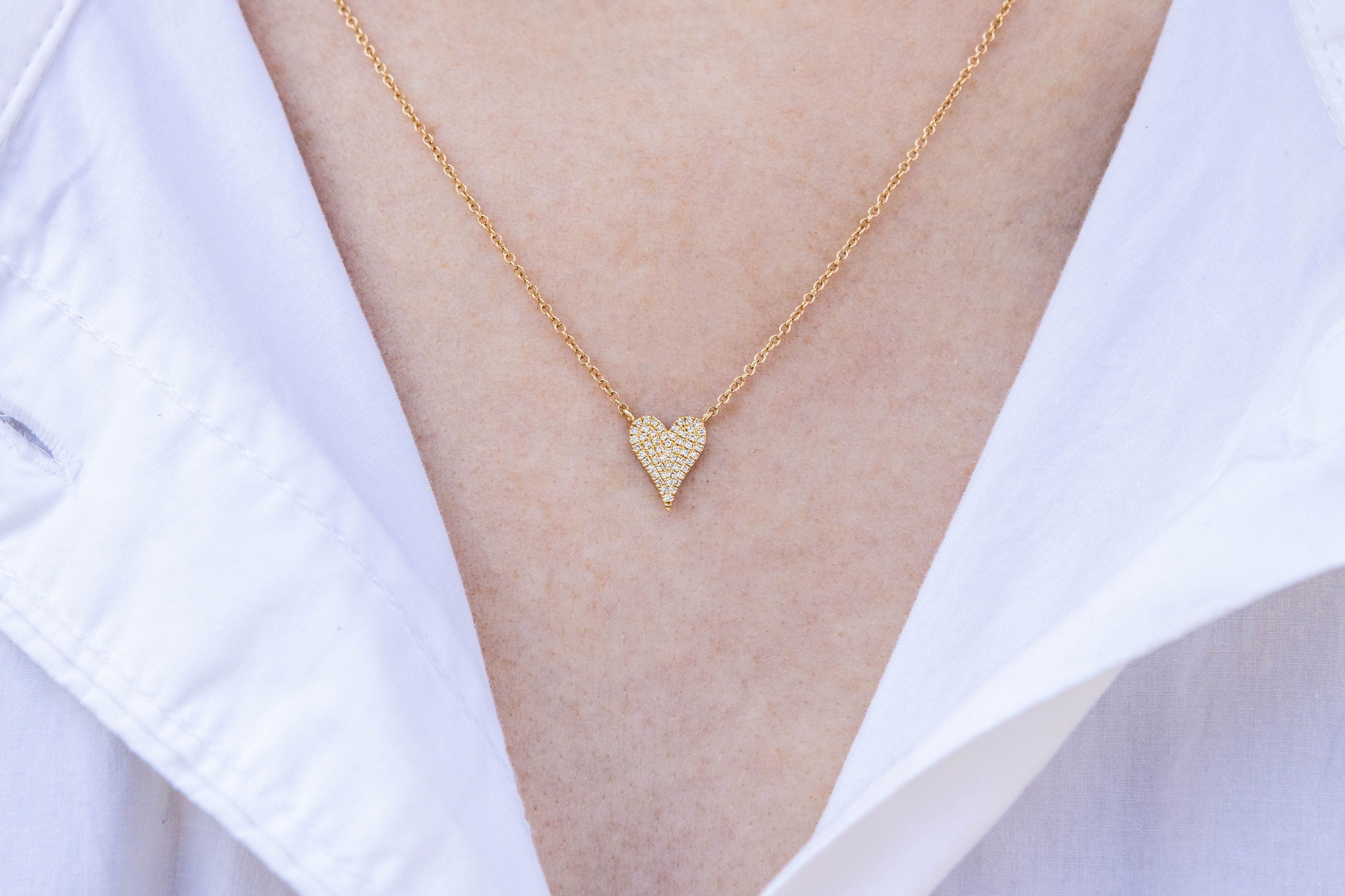 Pave Diamond Heart Pendant Necklace in 14K Yellow Gold