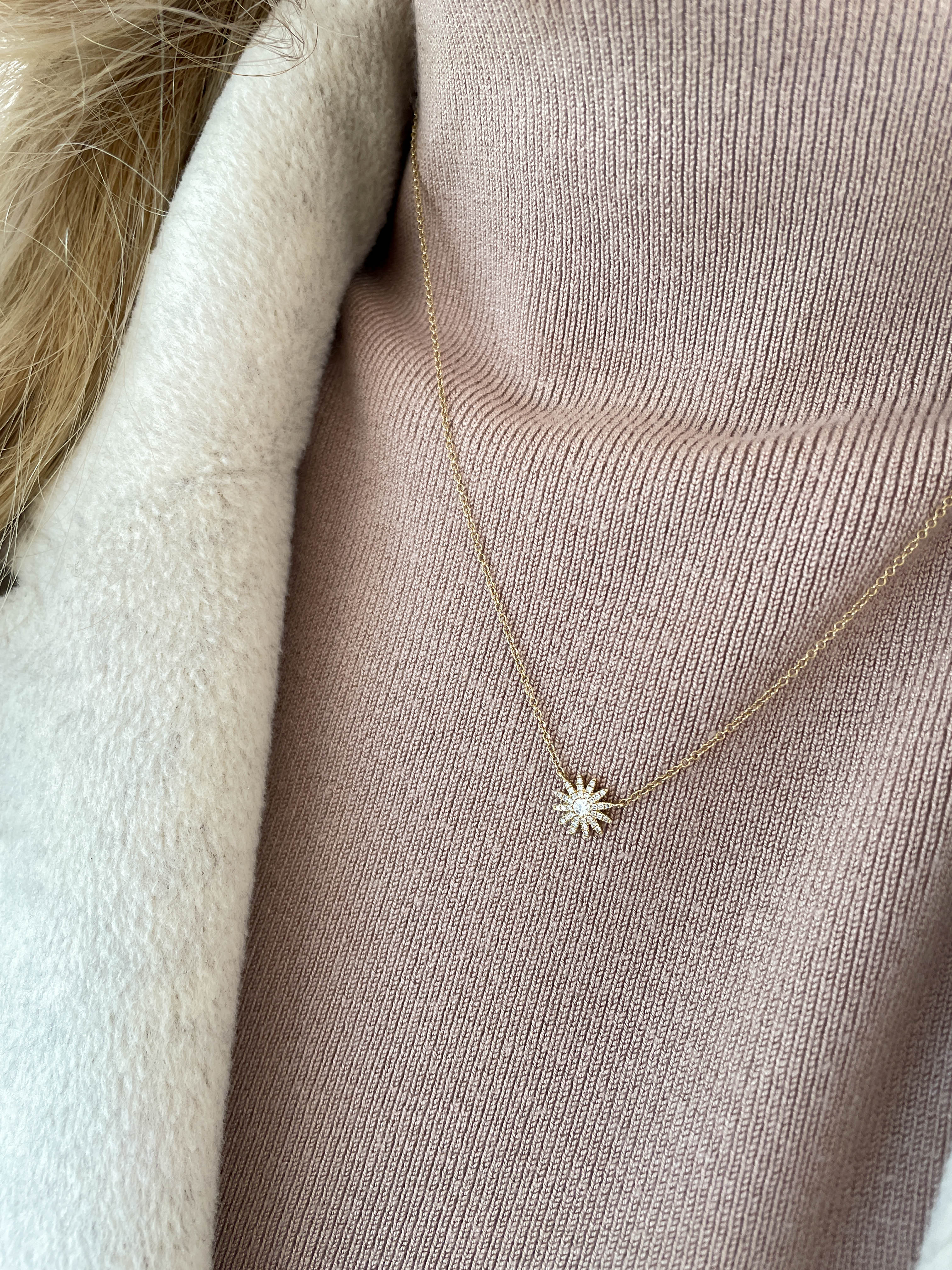 Diamond Sunburst Pendant Necklace in 14K Yellow Gold