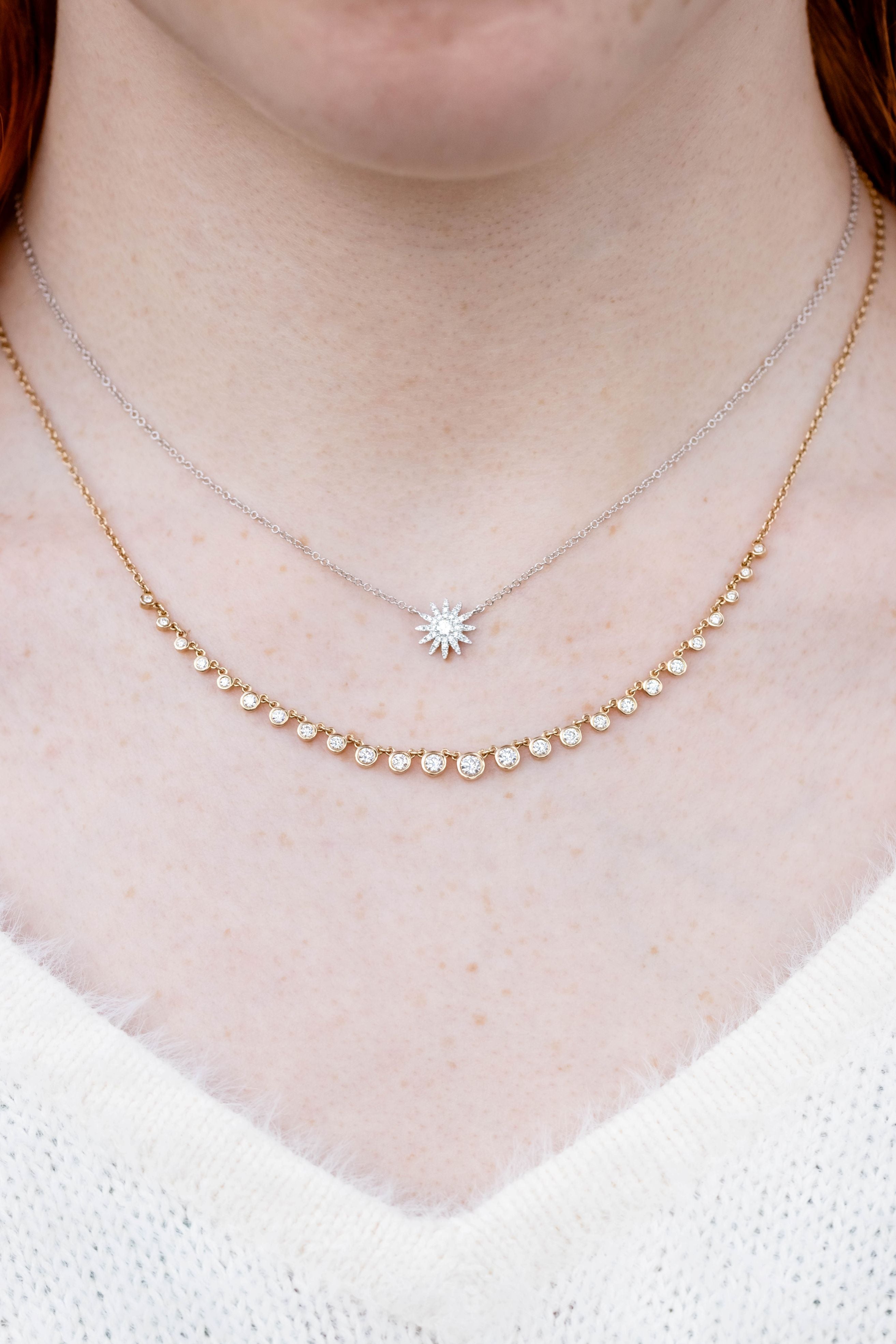 Diamond Sunburst Pendant Necklace in 14K White Gold