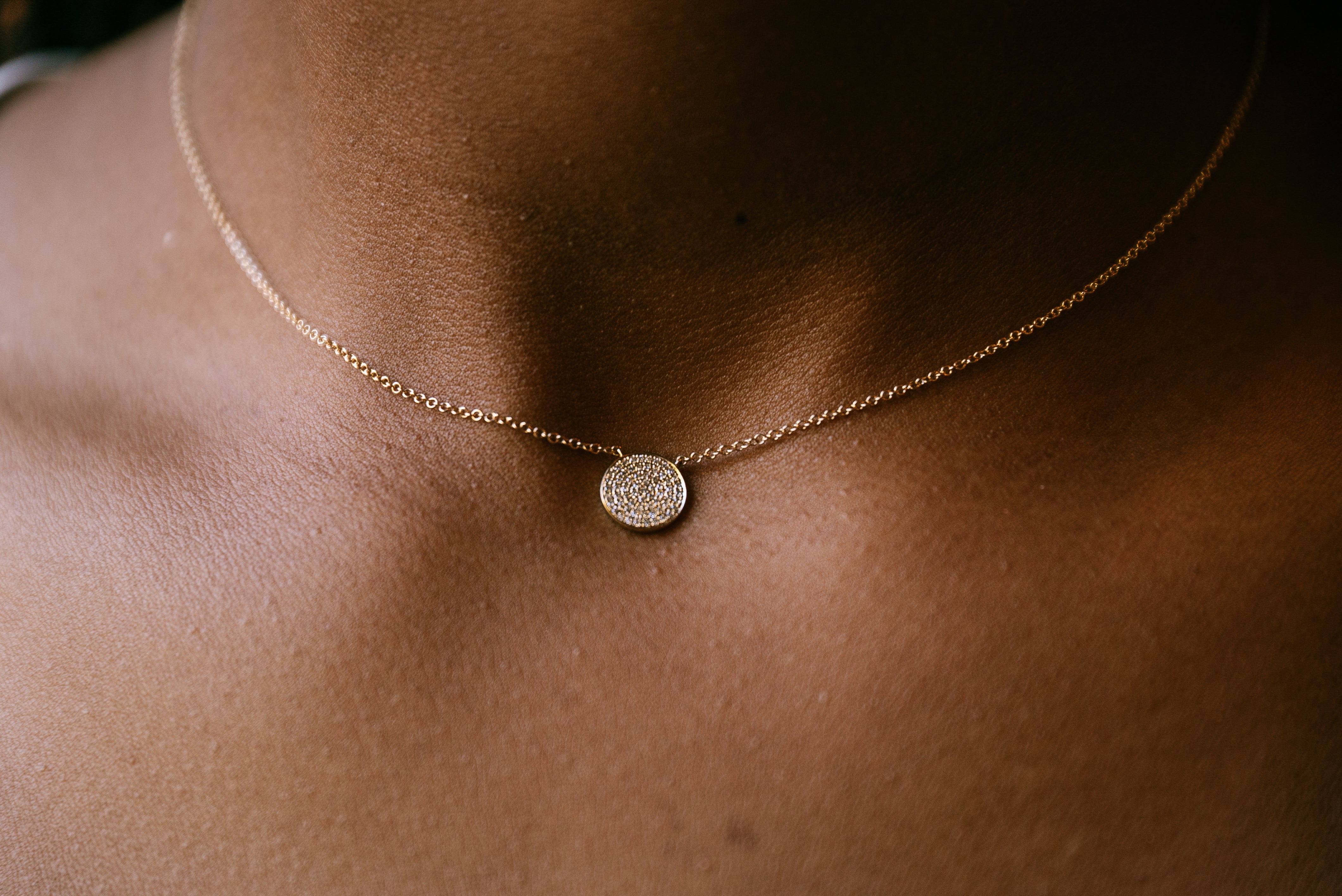 Pave Diamond Circle Pendant Necklace in 14K Yellow Gold