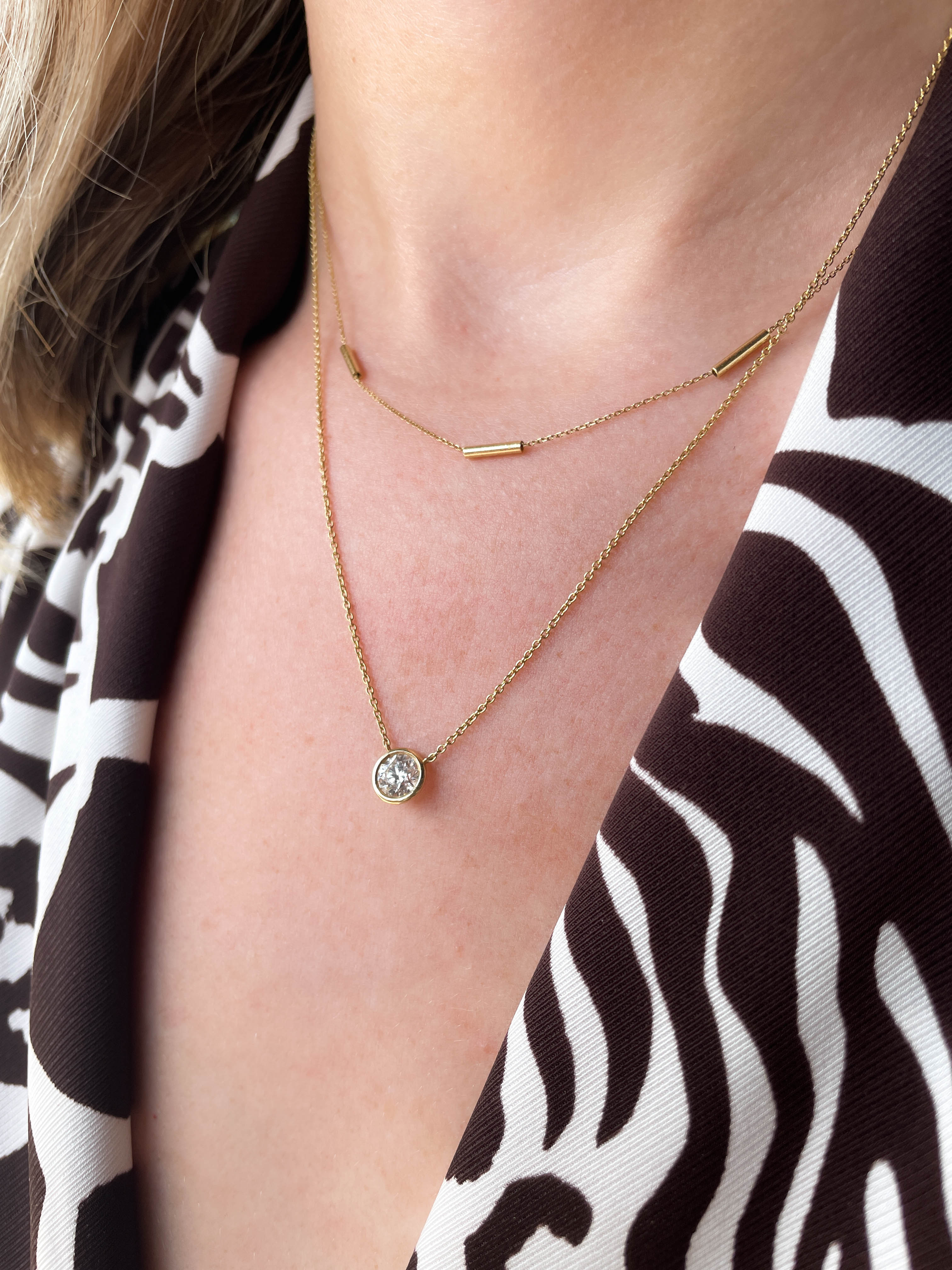Solitaire Bezel Set Diamond Pendant Necklace in 14K Yellow Gold, 0.35CT