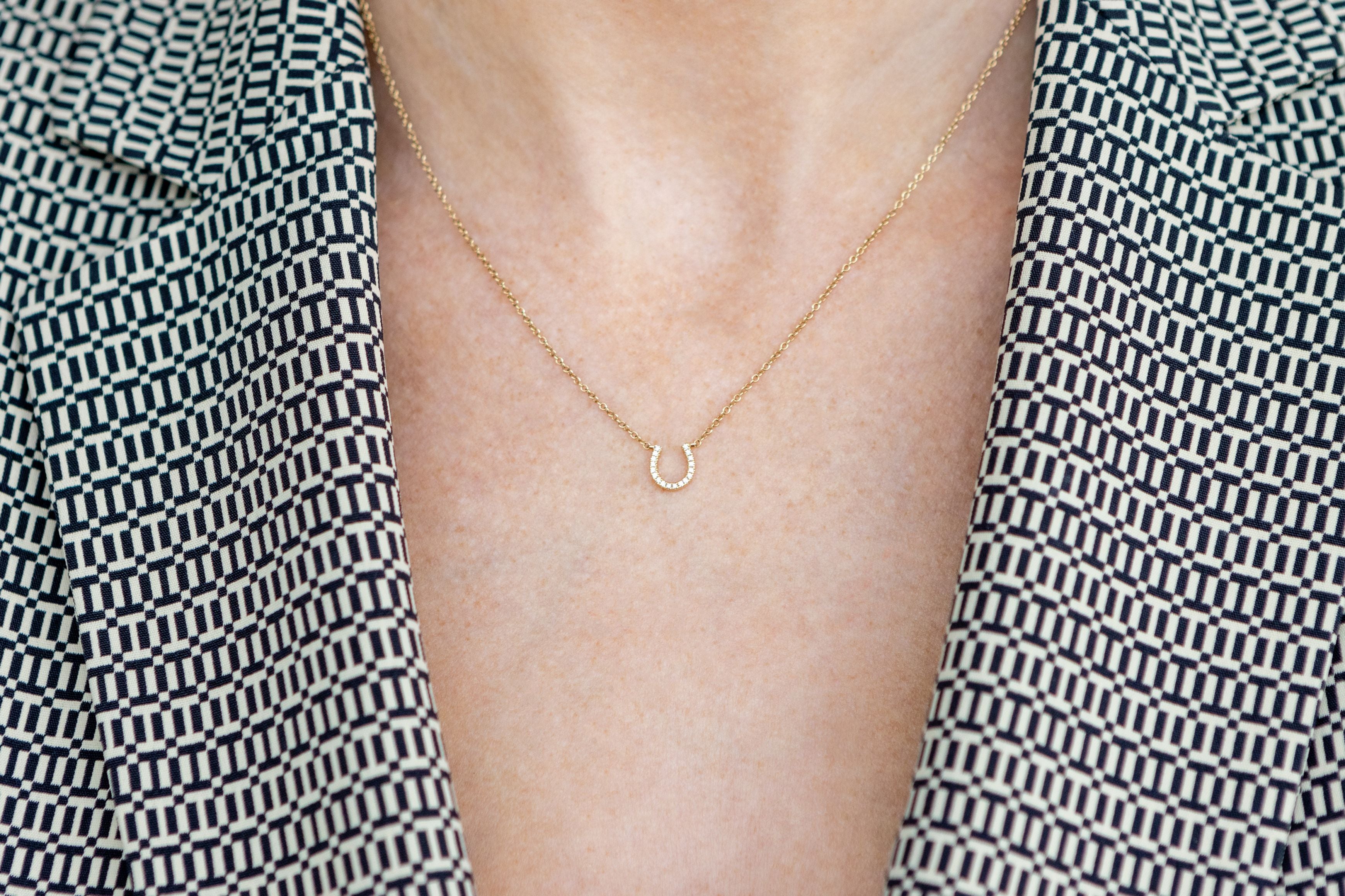 Diamond Horseshoe Pendant Necklace in 14K White Gold