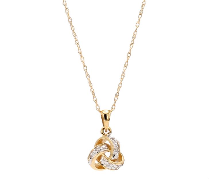 Diamond Love Knot Pendant Necklace in 14K Yellow Gold