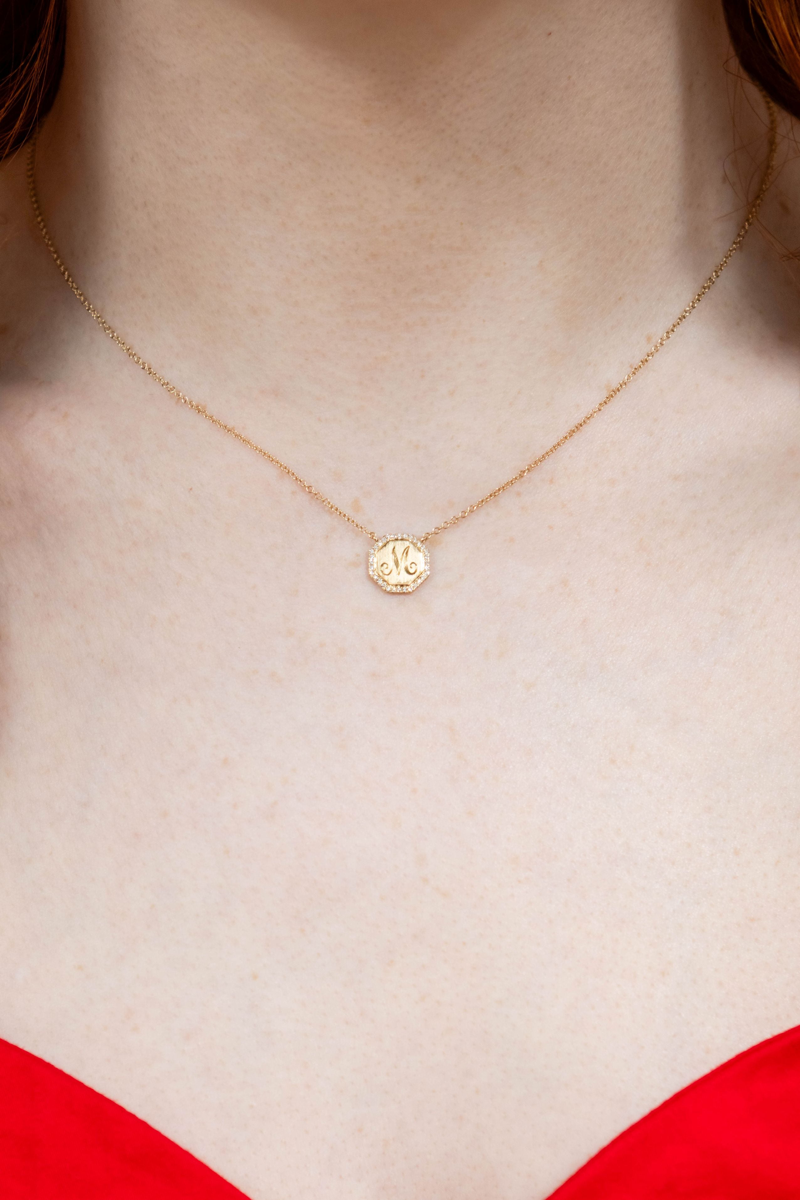 Octagon Diamond Pendant Necklace in 14K Yellow Gold
