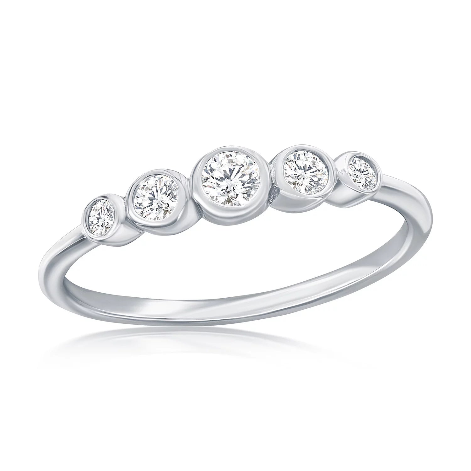 5 Across Round Bezel Diamond Band in 14K White Gold, Size 7