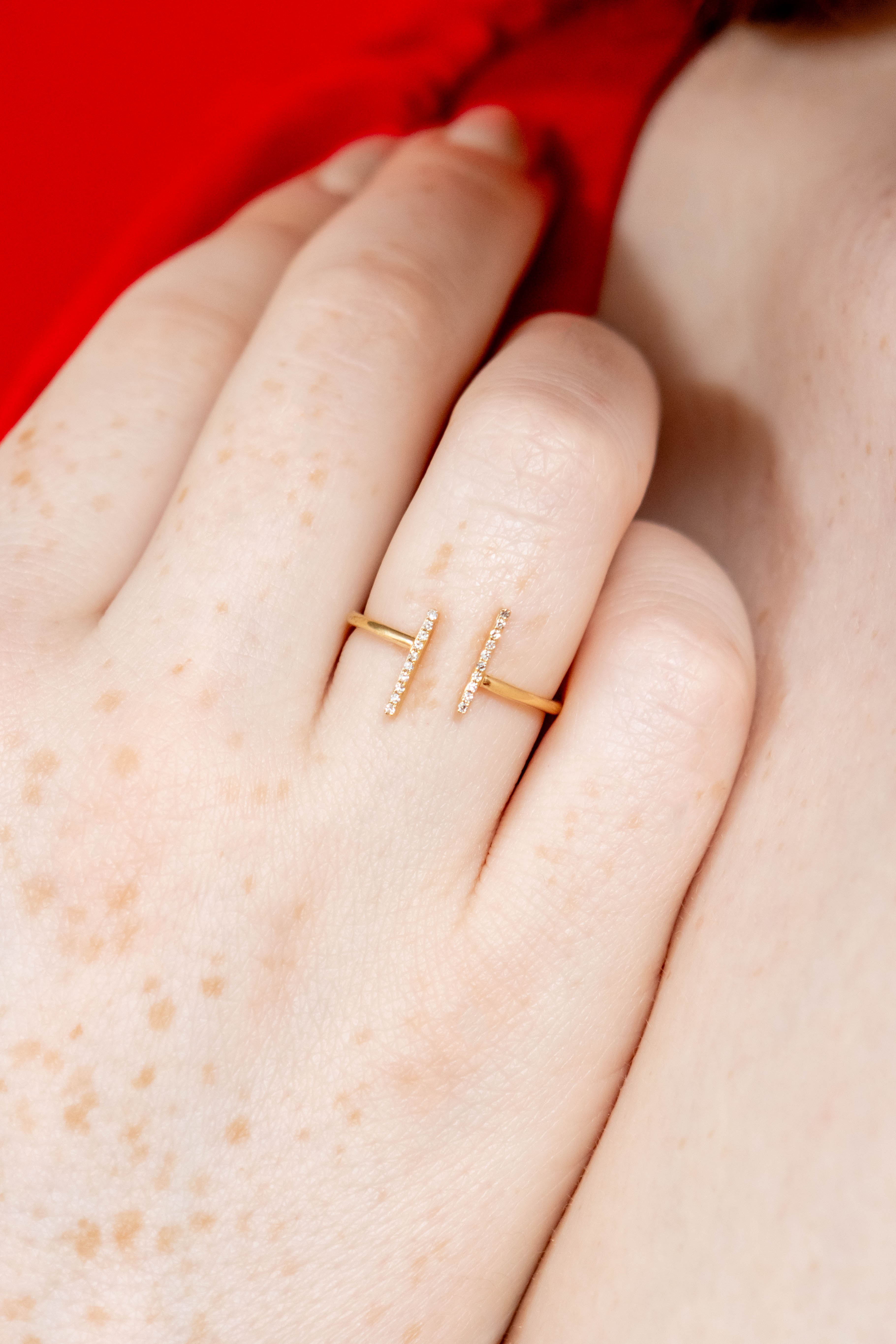 Diamond T-Bar Ring in 14K Yellow Gold, Size 7