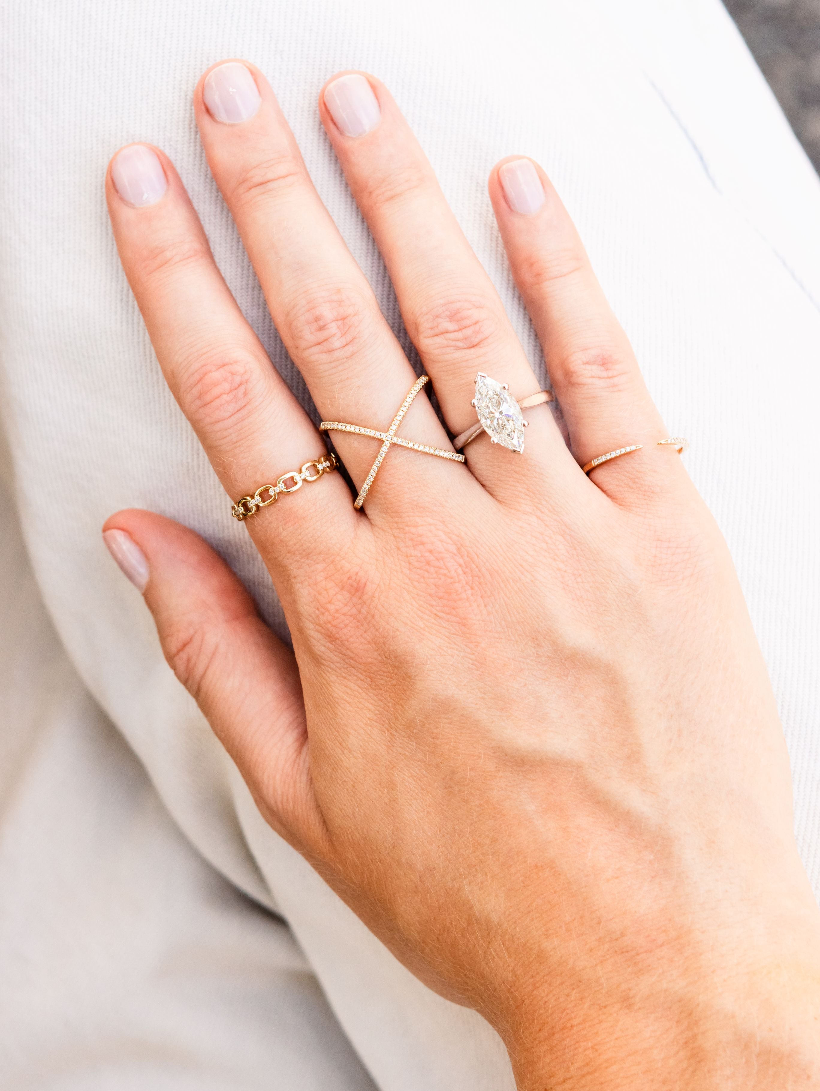 Diamond Link Ring in 14K Yellow Gold, Size 6