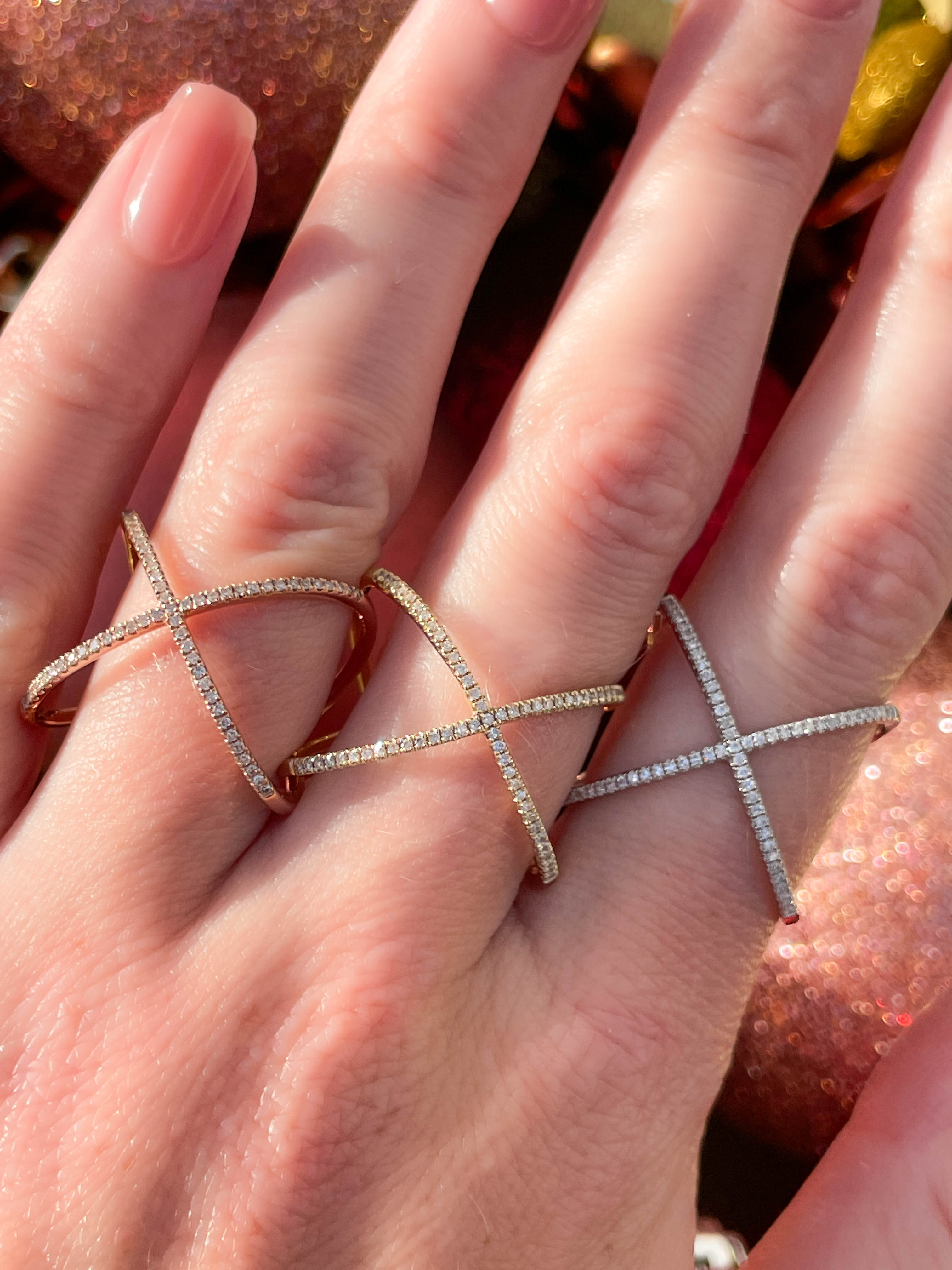 Diamond X Ring in 14K Rose Gold, Size 7