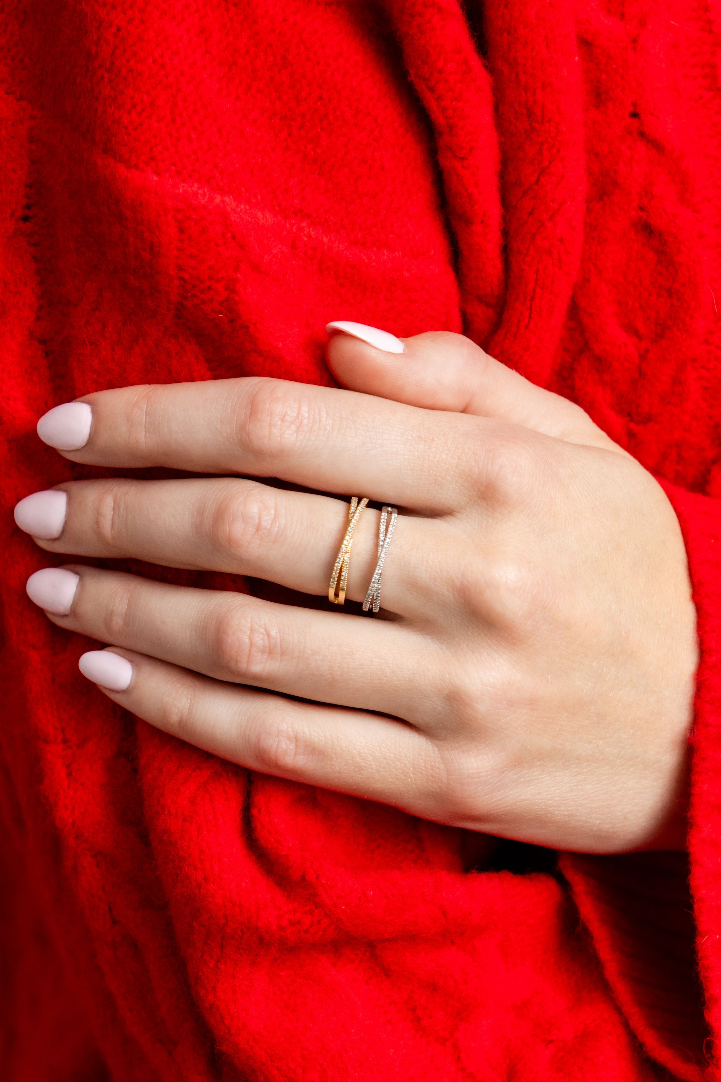 Diamond Crossover Ring in 14K Yellow Gold, Size 6