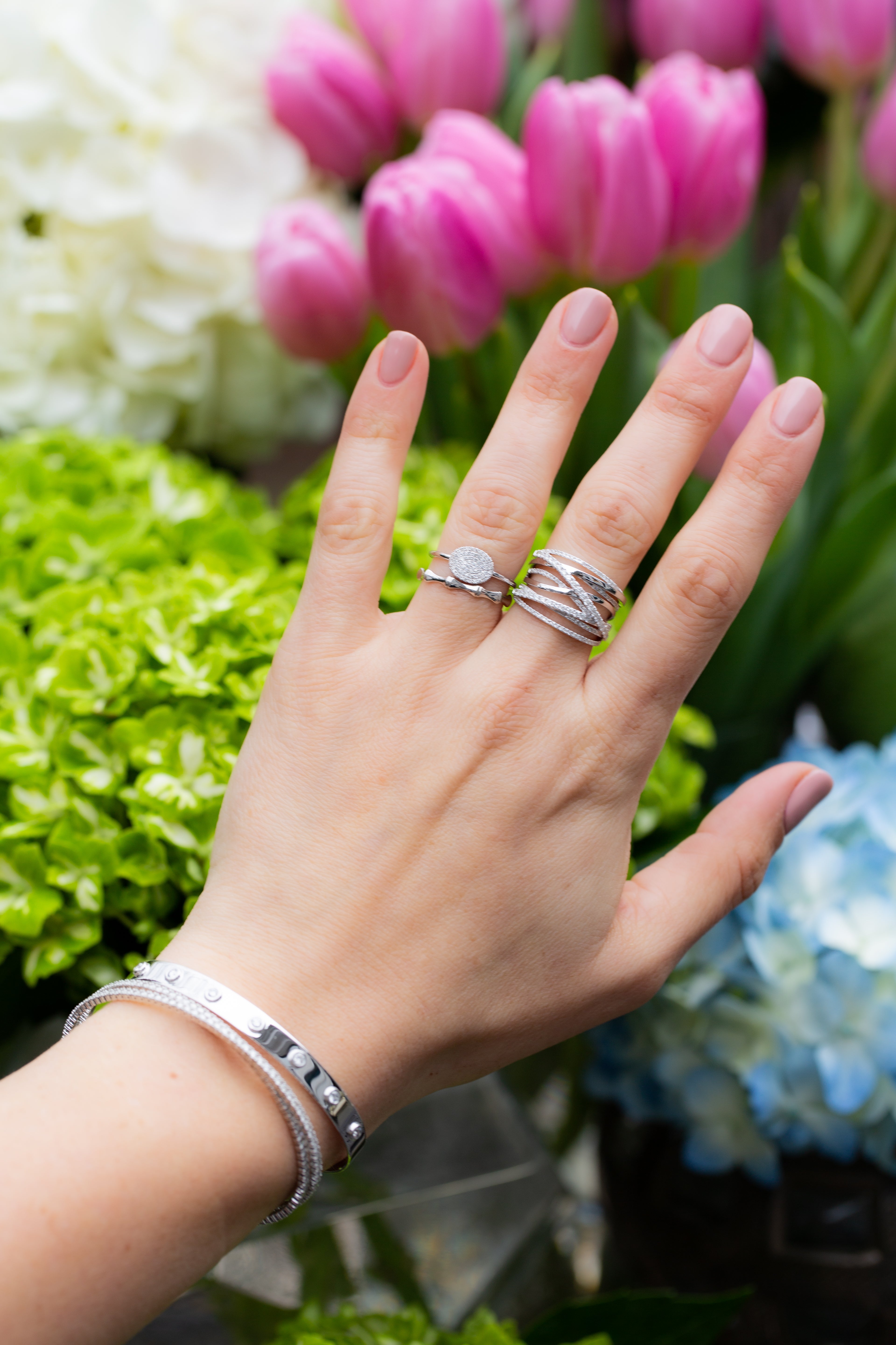 Double Wrap Diamond Flex Bracelet in 14K White Gold