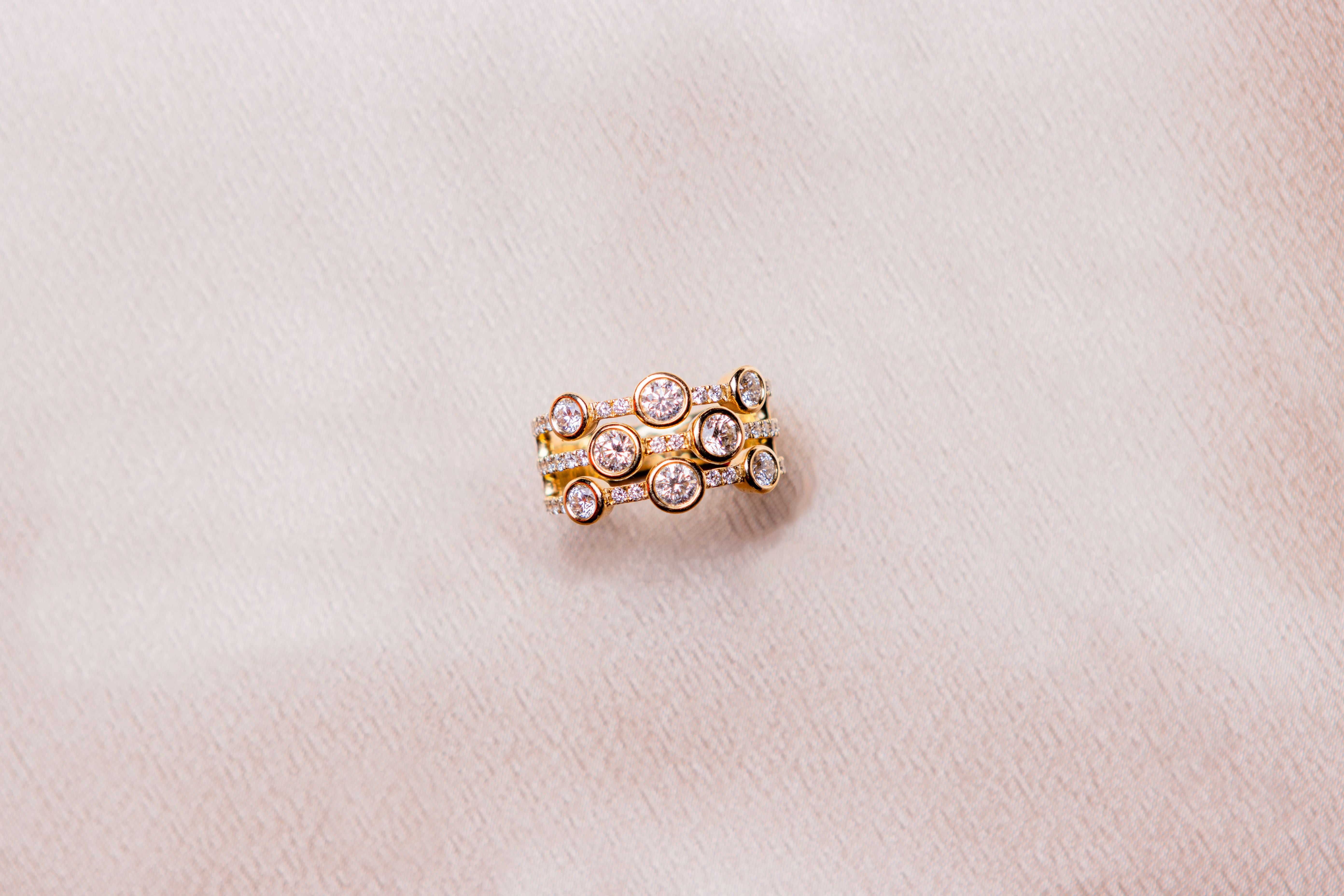 Lauren Multi Row Bezel Set Diamond Ring in 14K Yellow Gold, Size 7