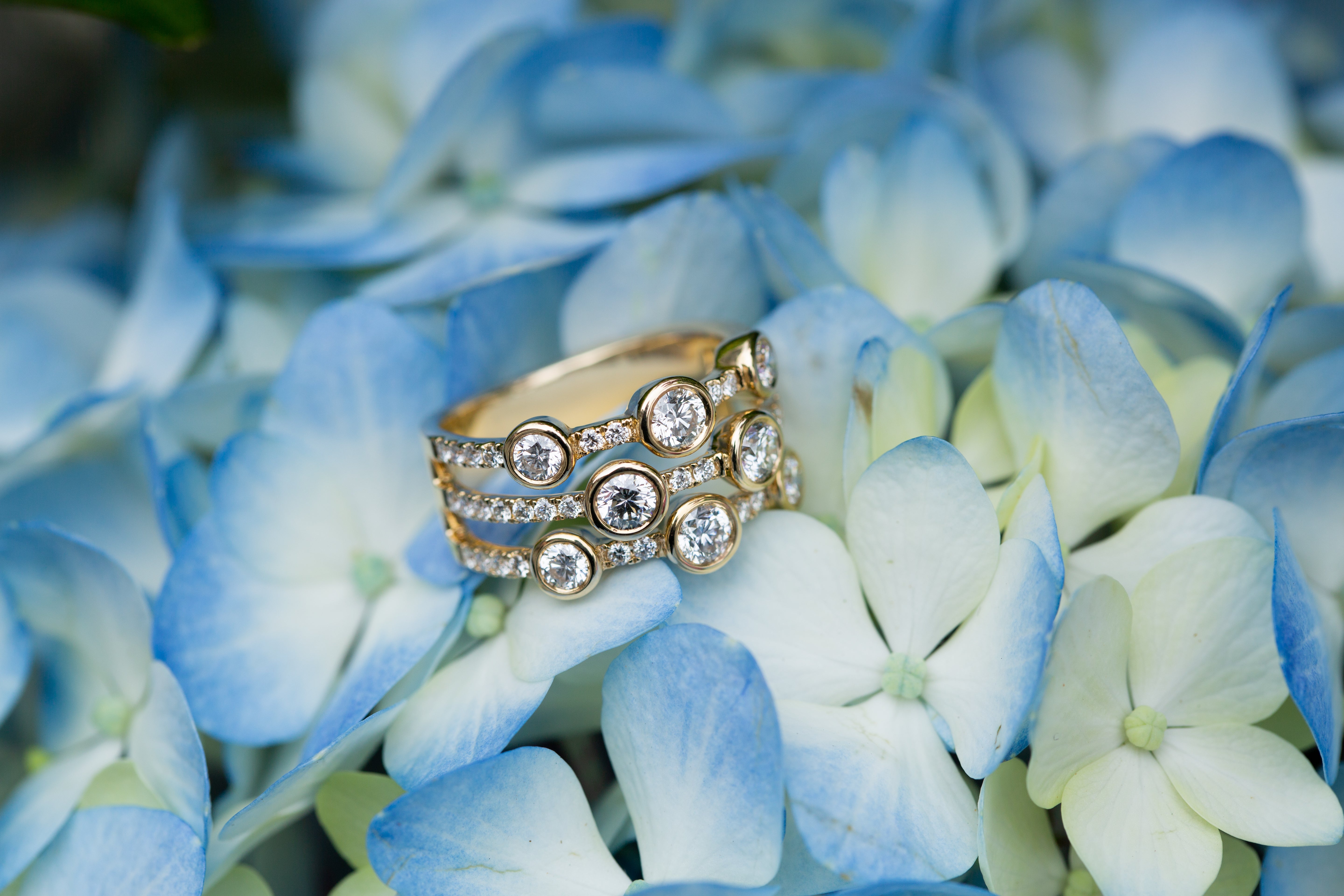 Lauren Multi Row Bezel Set Diamond Ring in 14K Yellow Gold, Size 7