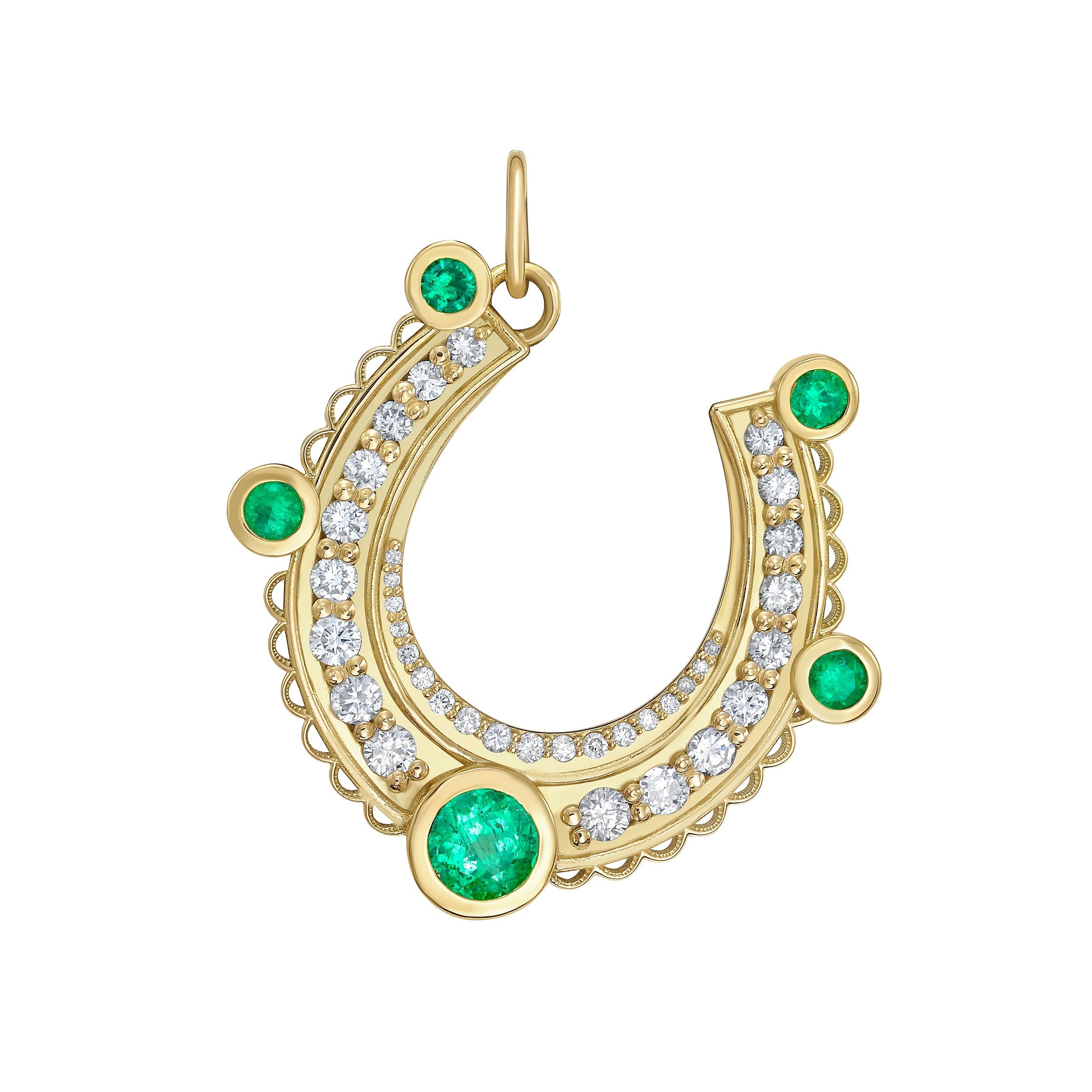 Lionheart Legacy Emerald & Diamond Horseshoe Charm in 18K Yellow Gold