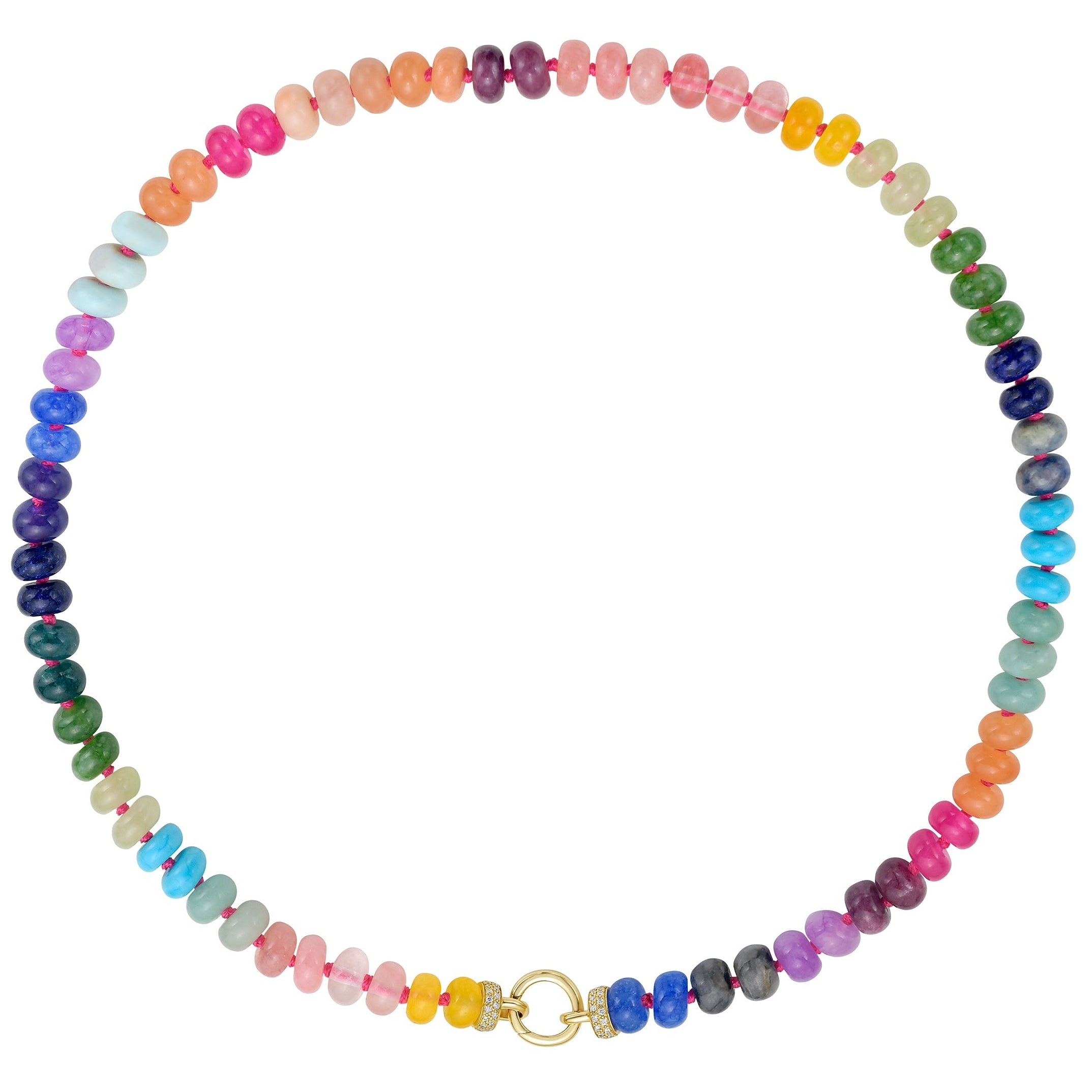 Lionheart Multi Color Agate Rondelle Pastel Rainbow Beaded Necklace, 18" Length