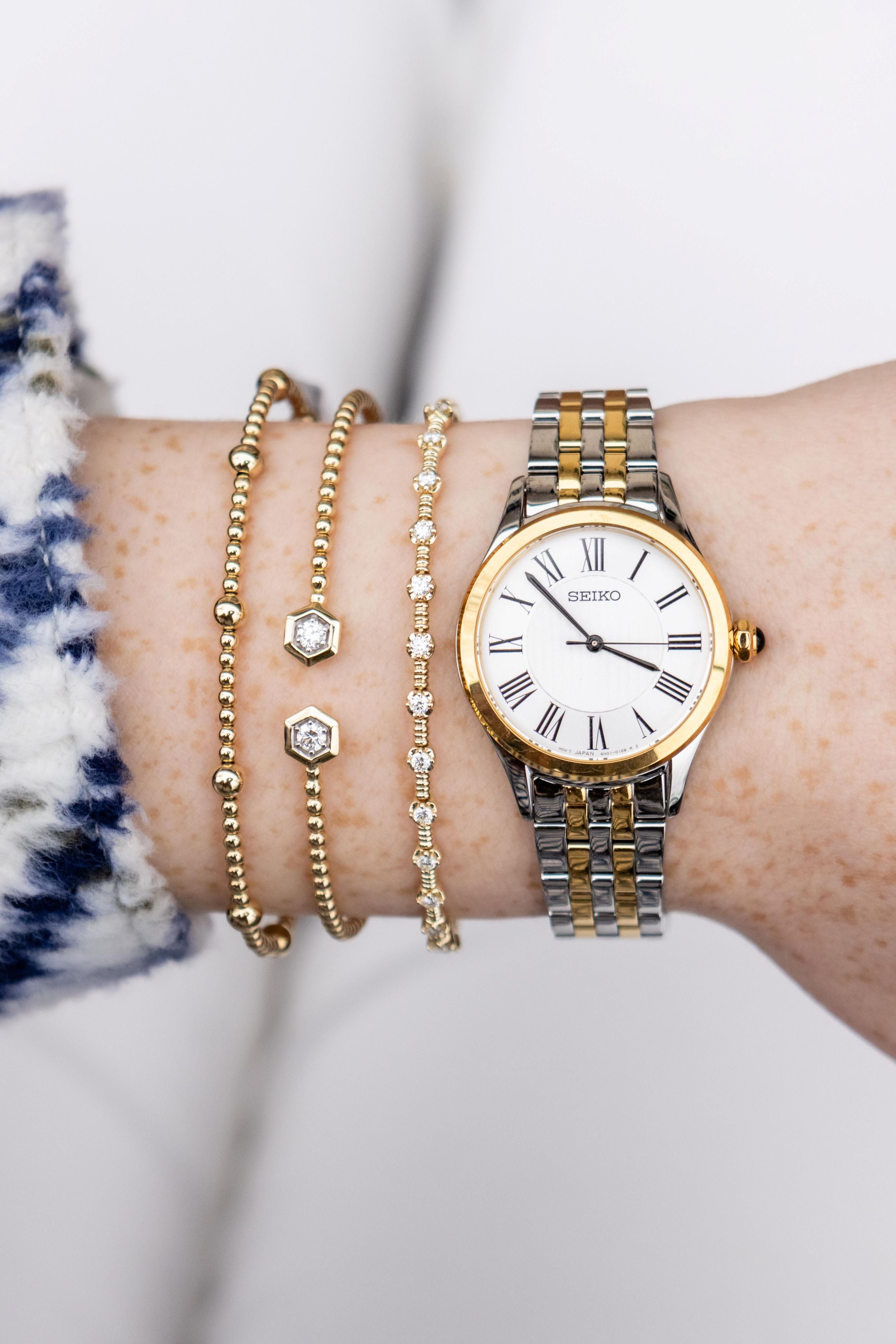 Round Diamond Station Flex Bracelet in 14K Yellow Gold