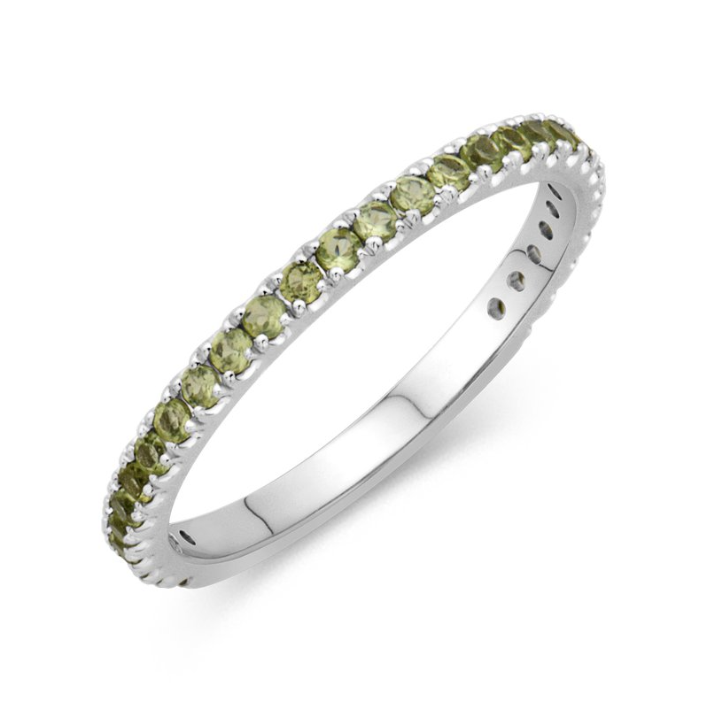 Peridot Pave Ring in 14K White Gold, Size 6.5