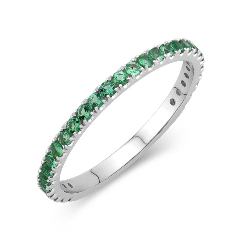 Emerald Pave Ring in 14K White Gold, Size 6.5