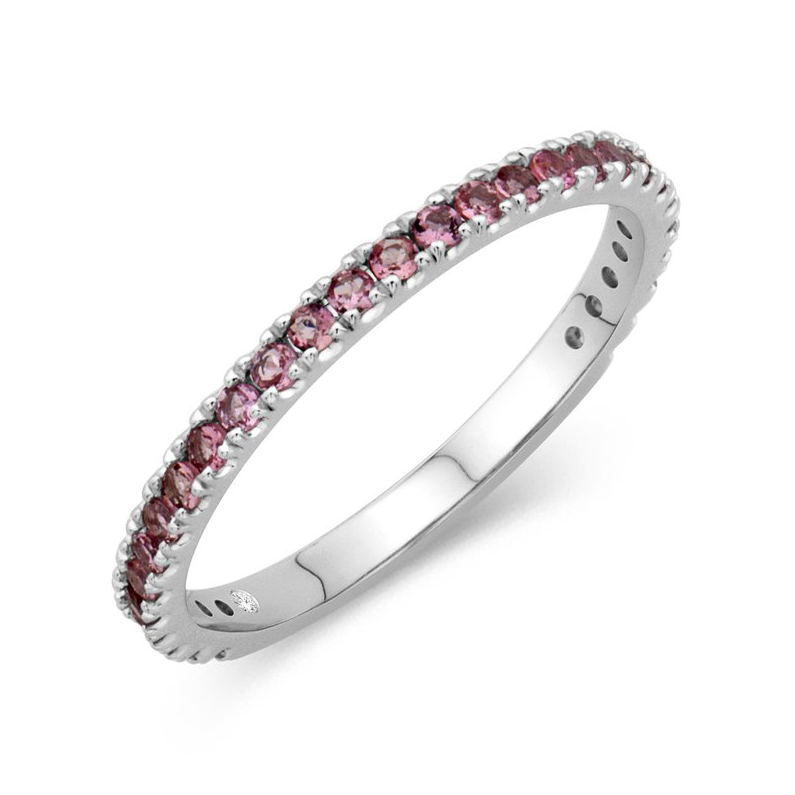 Pink Tourmaline Pave Ring in 14K White Gold, Size 6.5