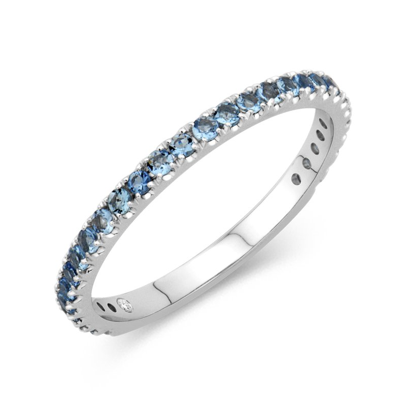 Pave Aquamarine Ring in 14K White Gold, Size 6.5