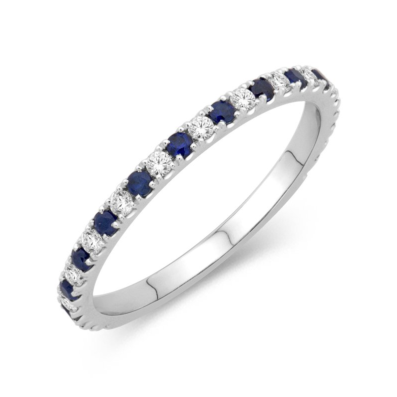 Alternating Sapphire Diamond Ring in 14K White Gold, Size 6.5