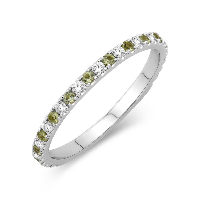 Alternating Peridot Diamond Ring in 14K White Gold, Size 6.5