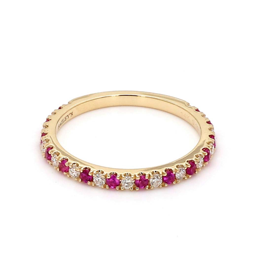 Alternating Ruby Diamond Ring in 14K Yellow Gold, Size 6.5