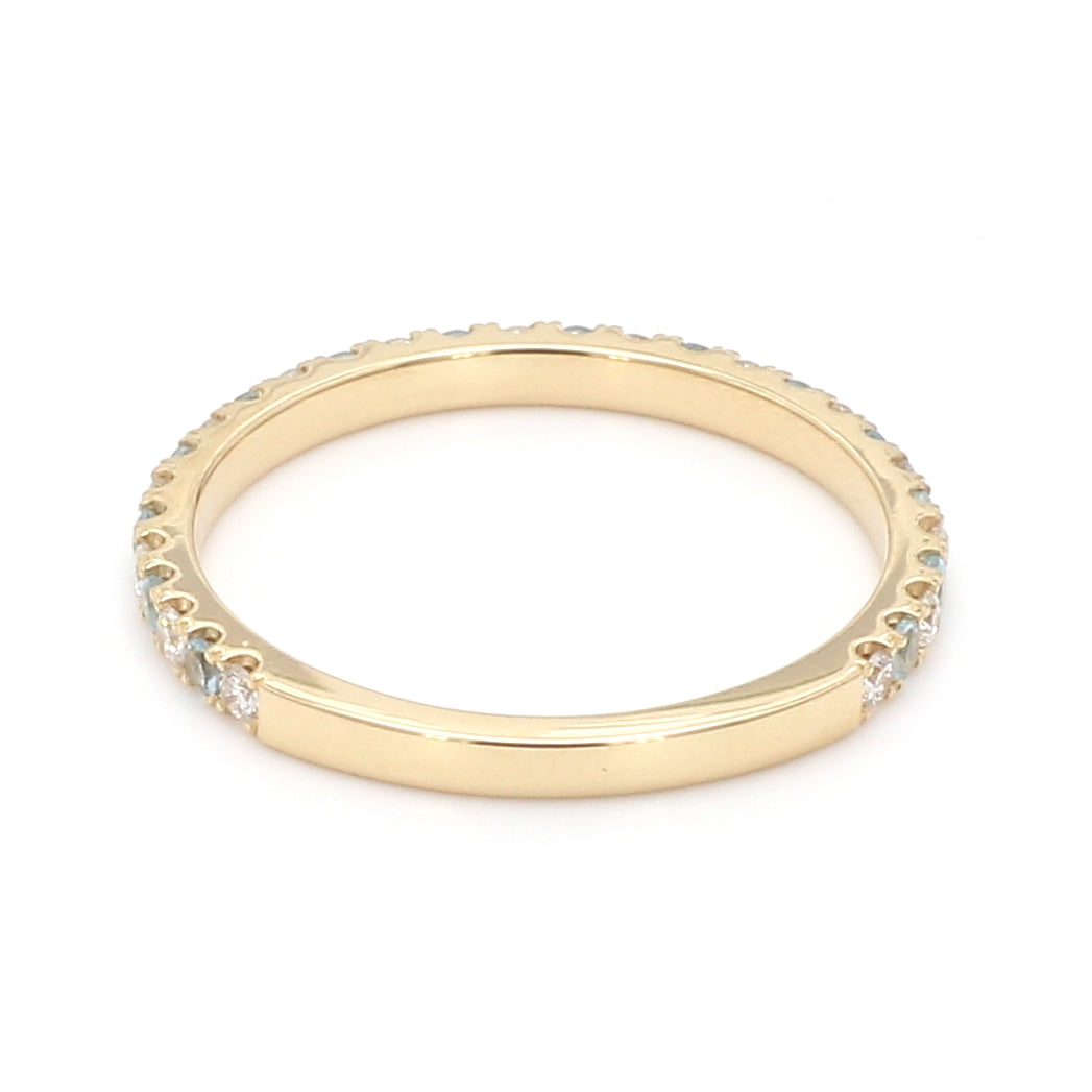 Alternating Blue Topaz Diamond Ring in 14K Yellow Gold, Size 6.5