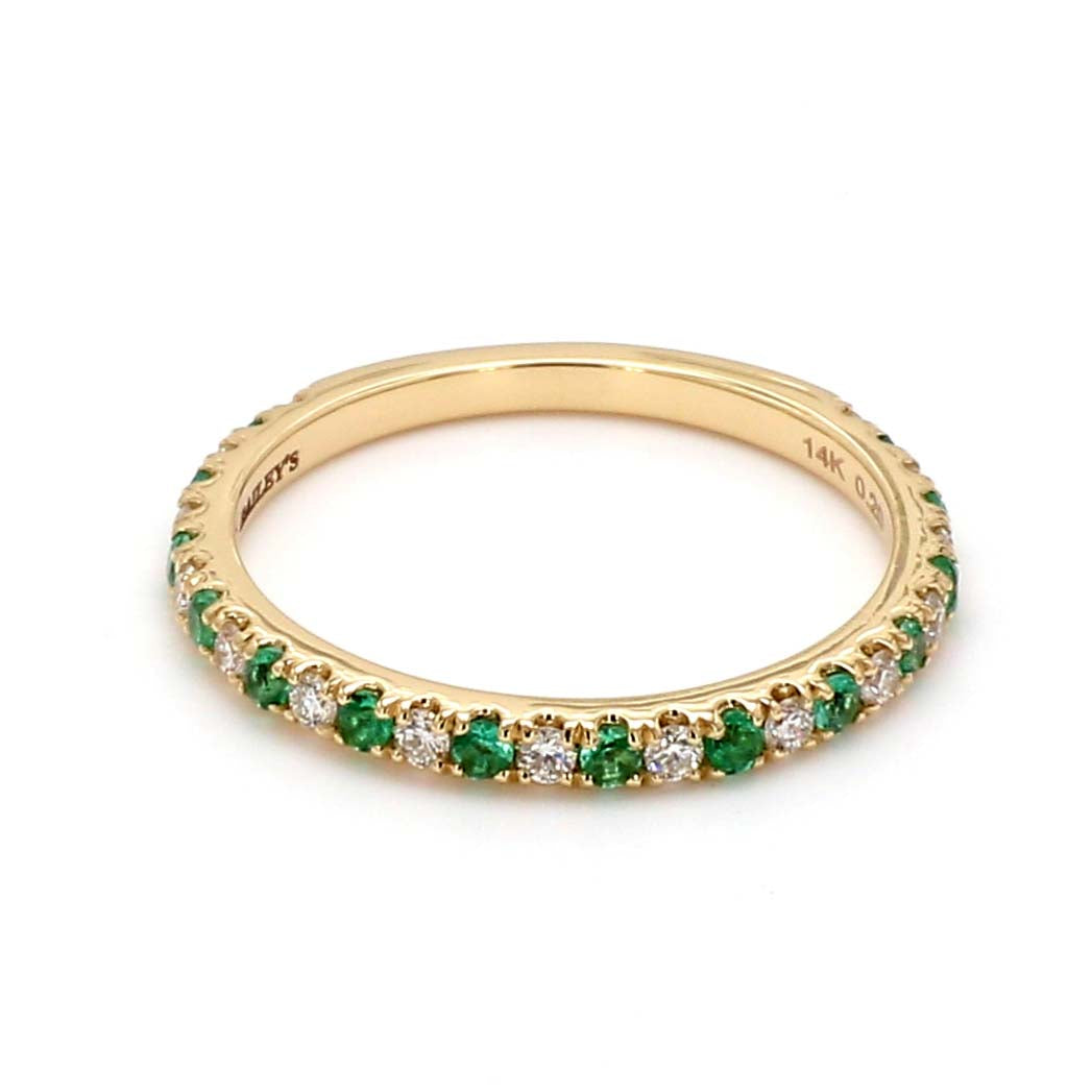 Alternating Emerald Diamond Ring in 14K Yellow Gold, Size 6.5