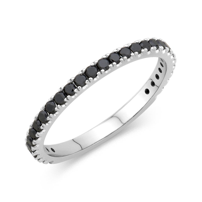 Pave Black Diamond Band in 14K White Gold, Size 6.5