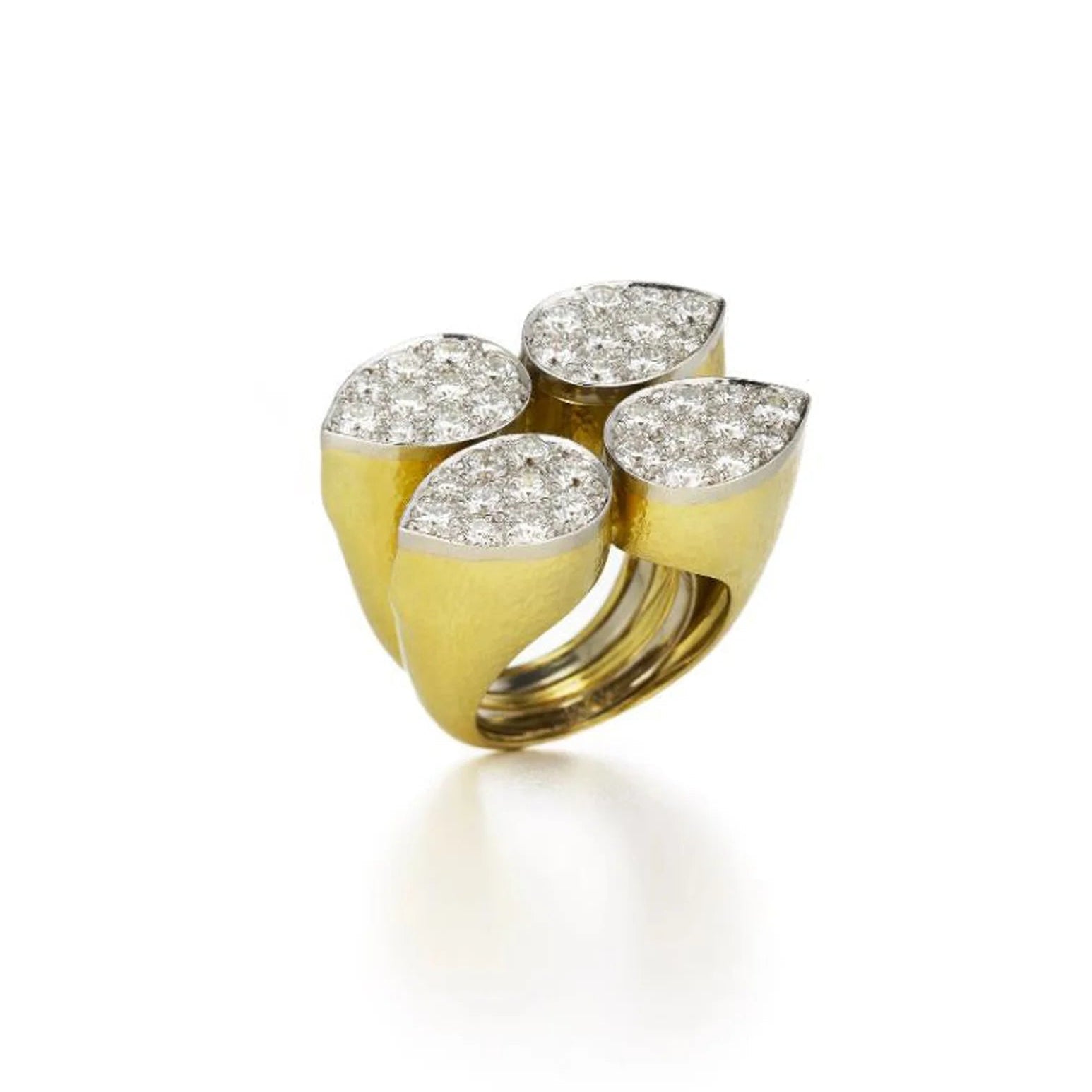 David Webb Quadrant Pear Diamond Ring in 18K Yellow Gold, Size 6.5