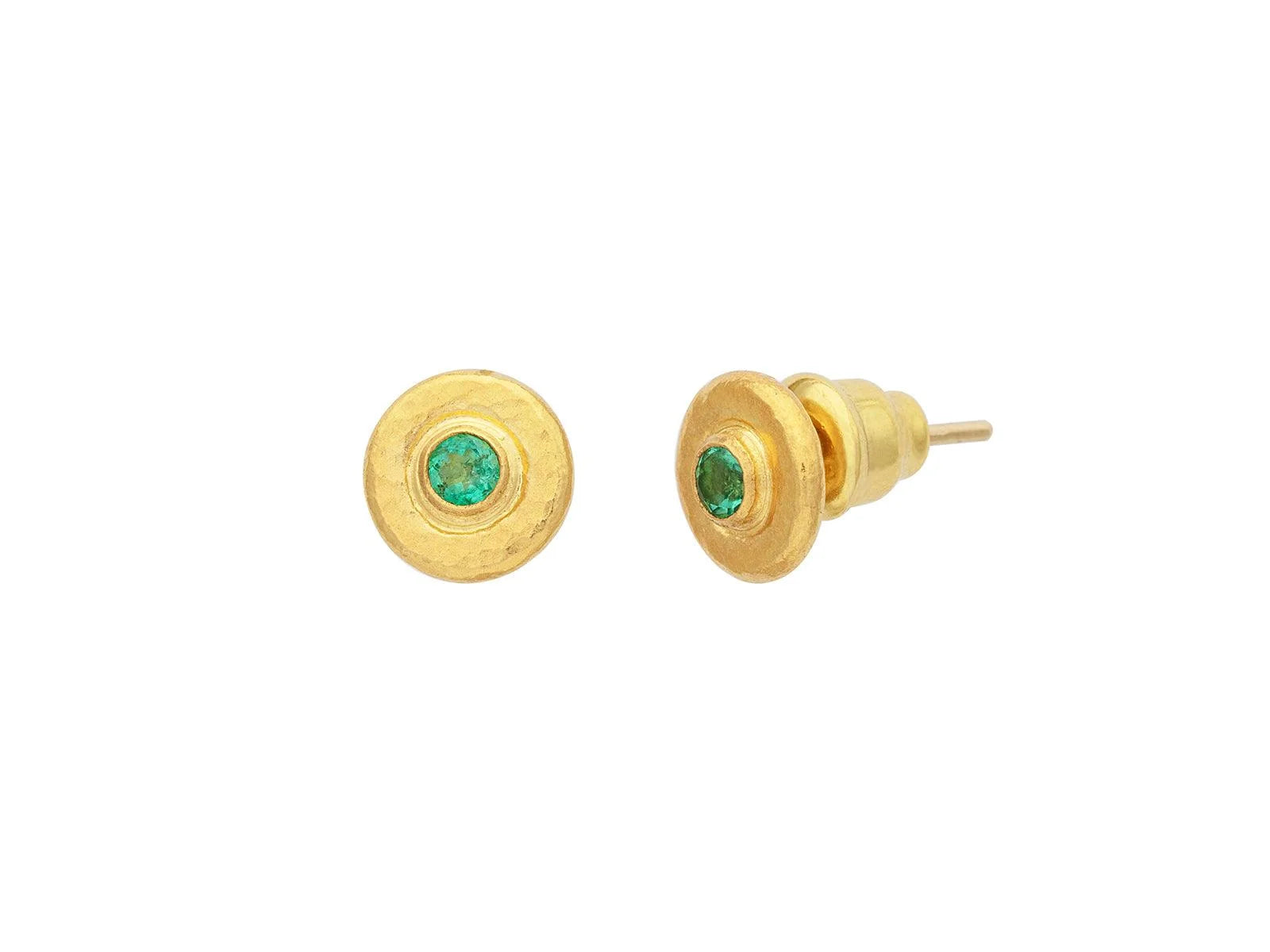 Gurhan Droplet Emerald Round Stud Earrings in 24K Yellow Gold