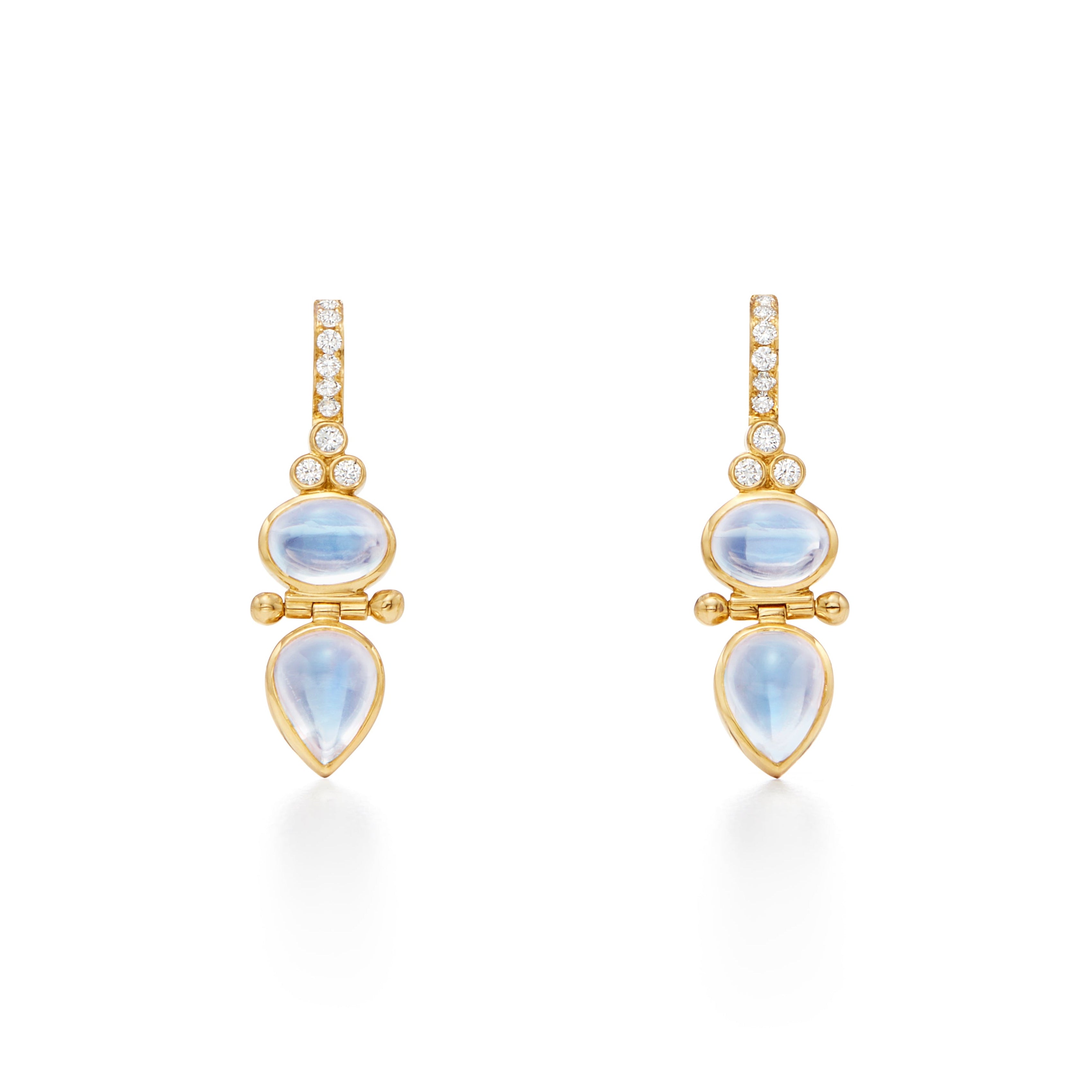 Temple St. Clair Blue Moonstone Dynasty Drop Earrings in 18K Yellow Gold