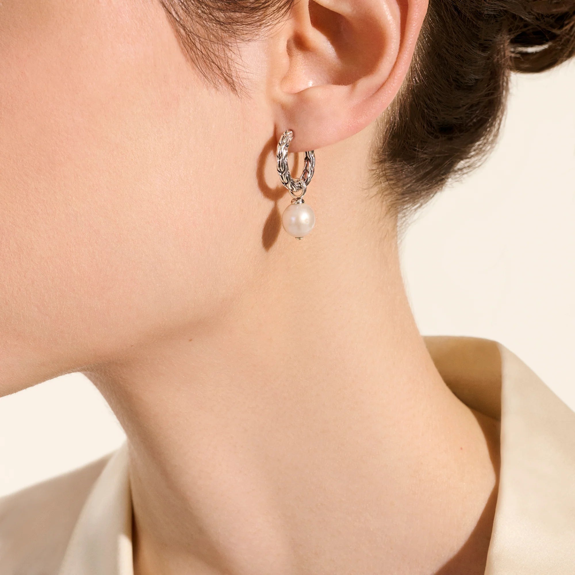 John Hardy Pearl Essential Hoop Earrings in Sterling Silver