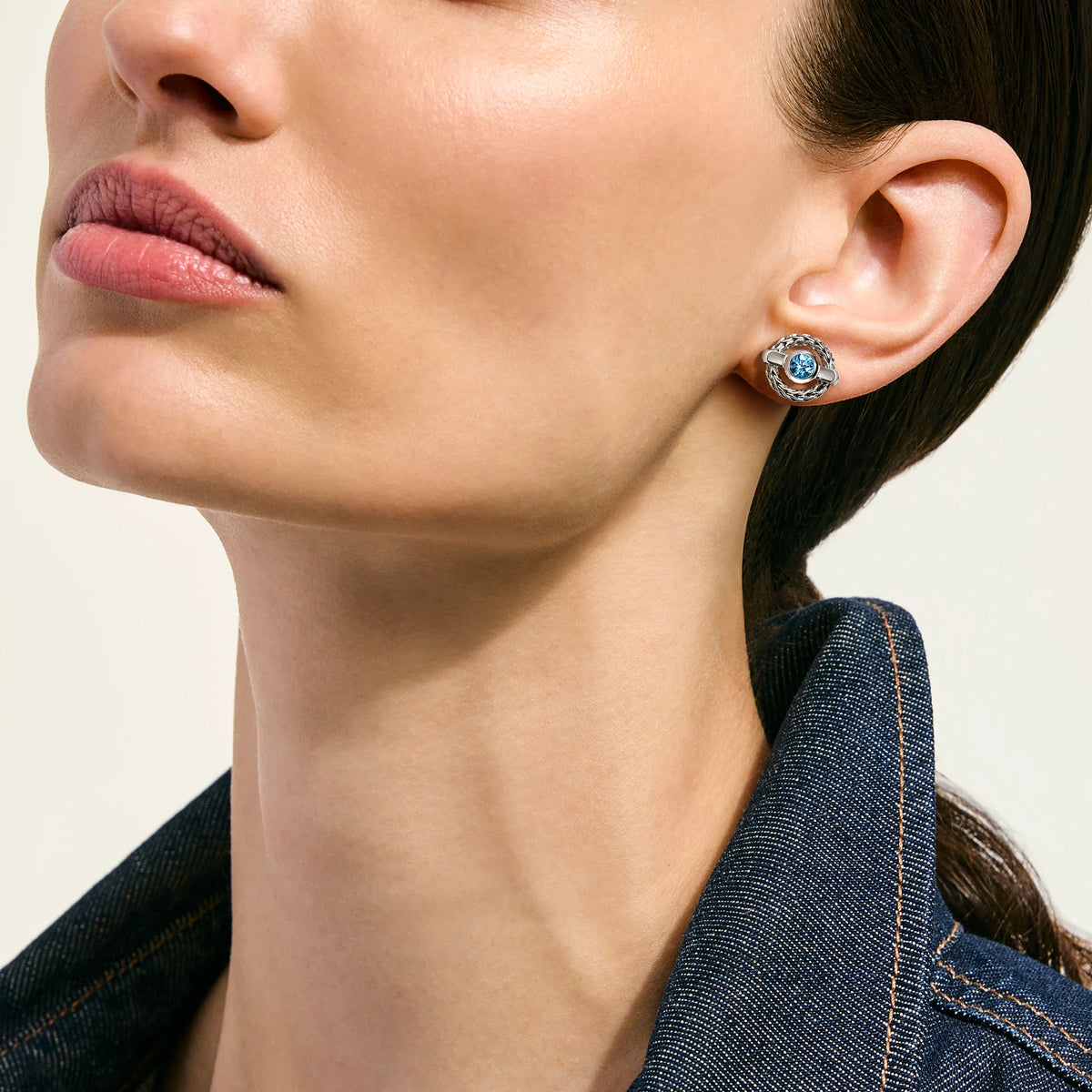 John Hardy Icon Blue Topaz Stud Earrings in Sterling Silver