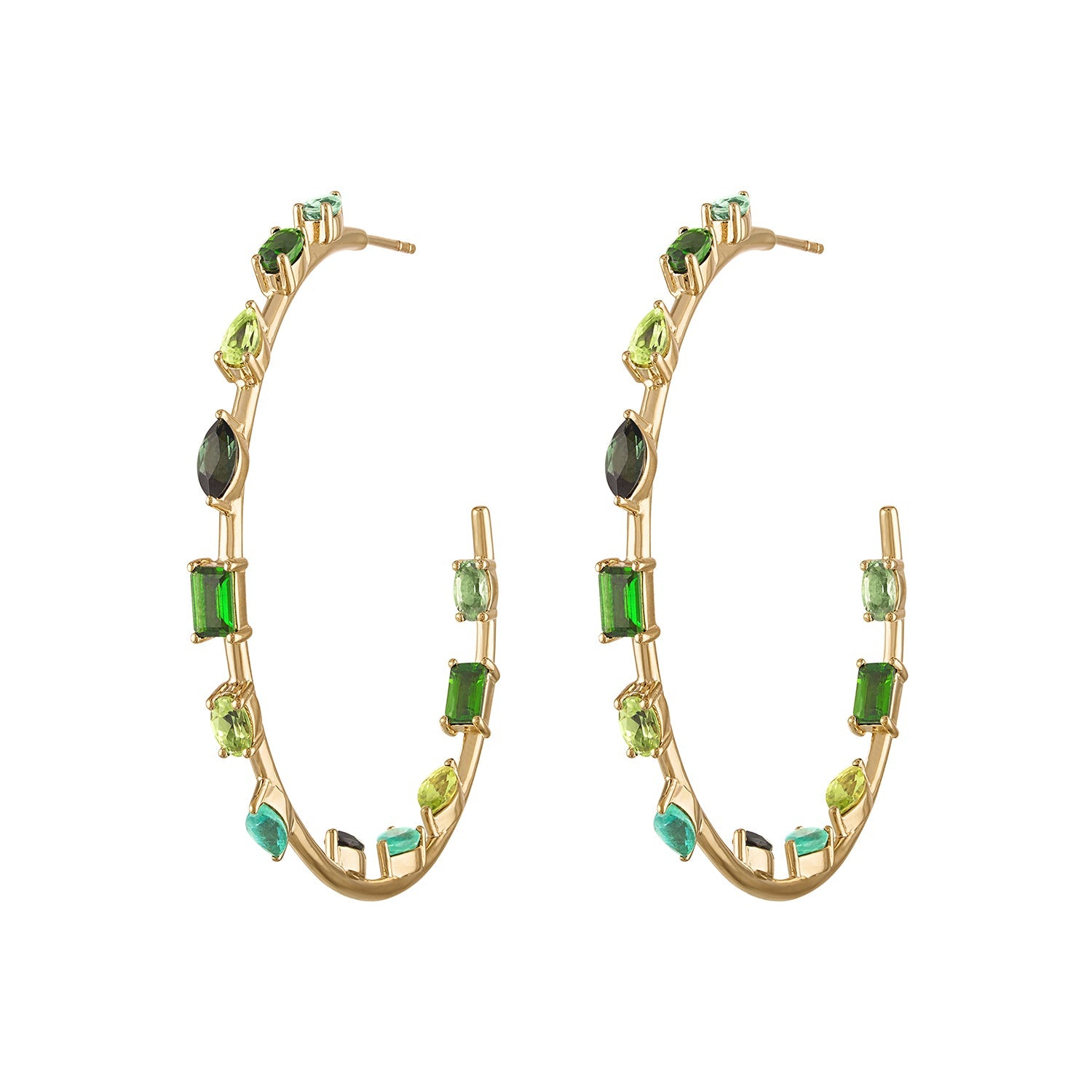 Eden Presley Mini Goddess Green Hoops in 14K Yellow Gold