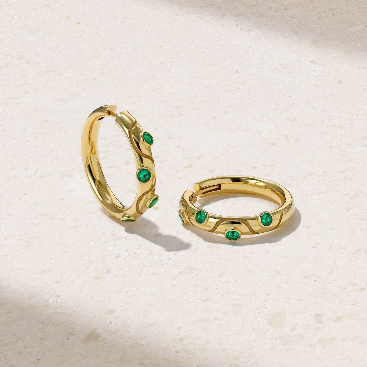 Mark Henry Emerald Riva Crest Hoops in 18K Yellow Gold
