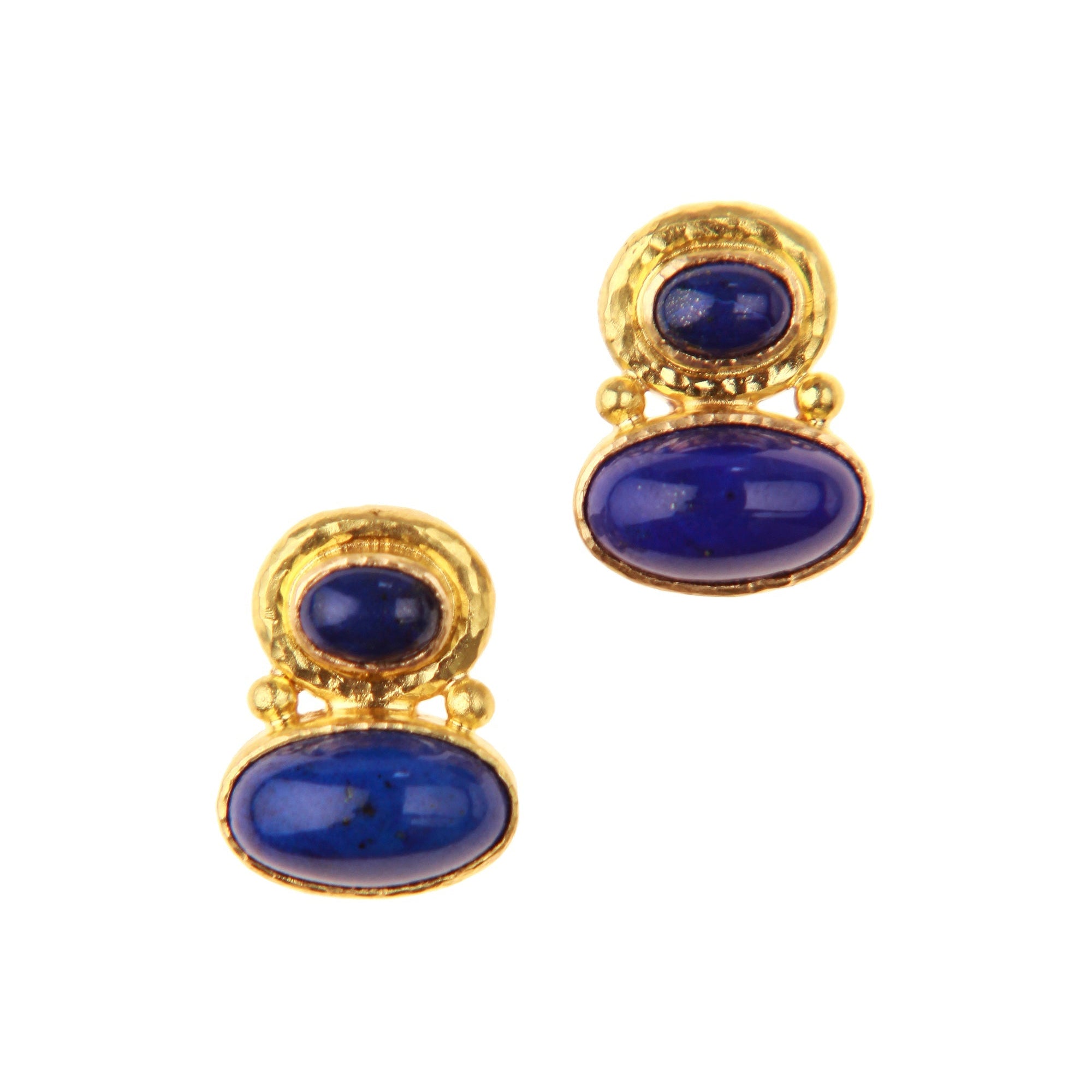 Elizabeth Locke Lapis Oval Earrings in Yellow Gold