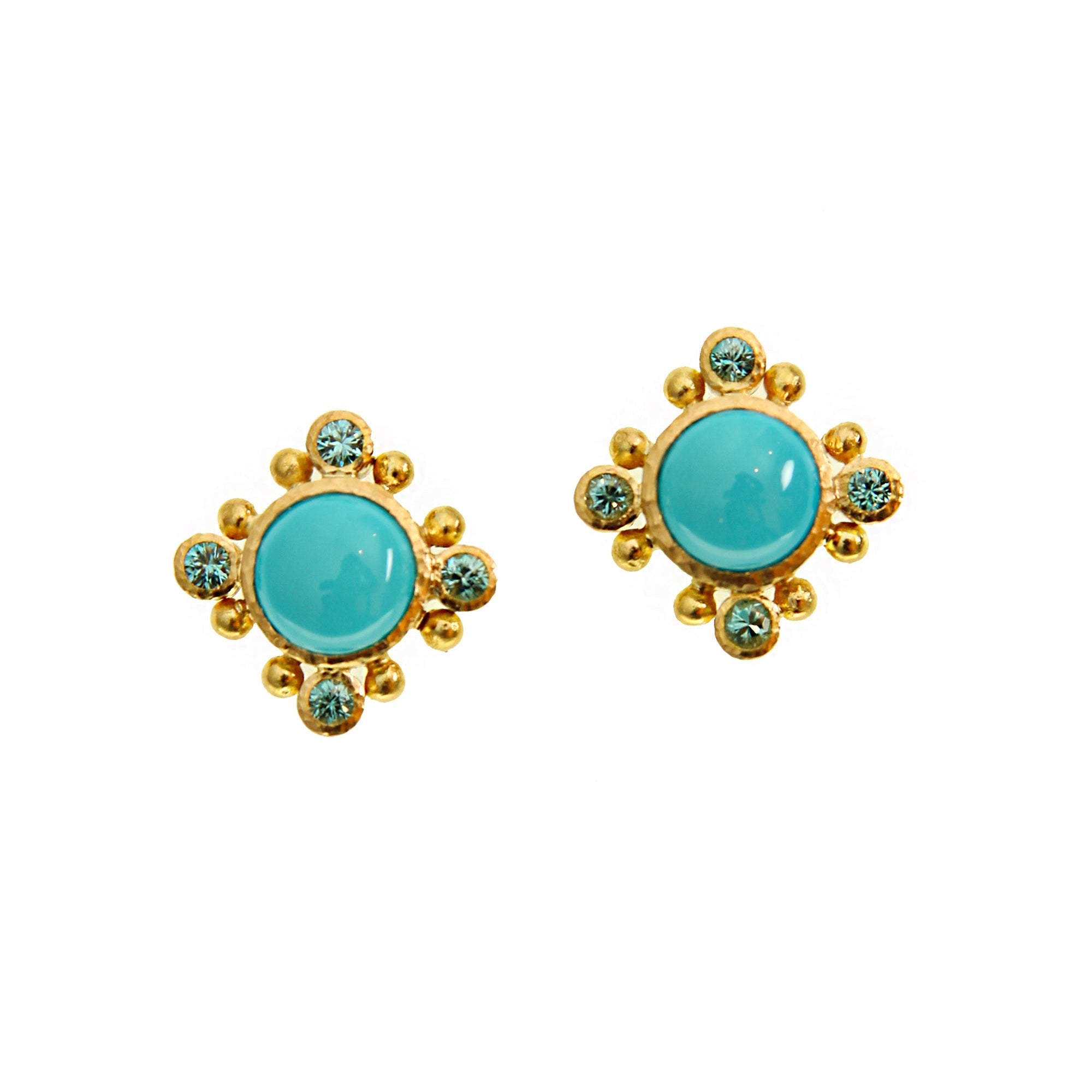Elizabeth Locke Turquoise & Zircon Stud Earrings in Yellow Gold
