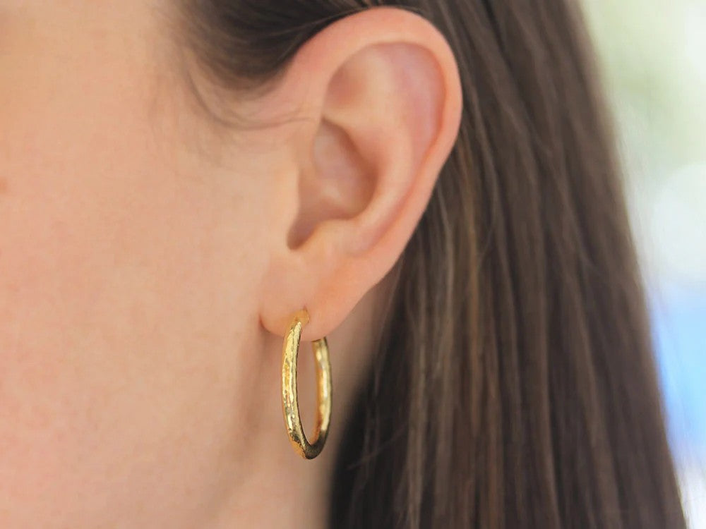 Elizabeth Locke Giant Hammered Hoop Earrings in Yellow Gold