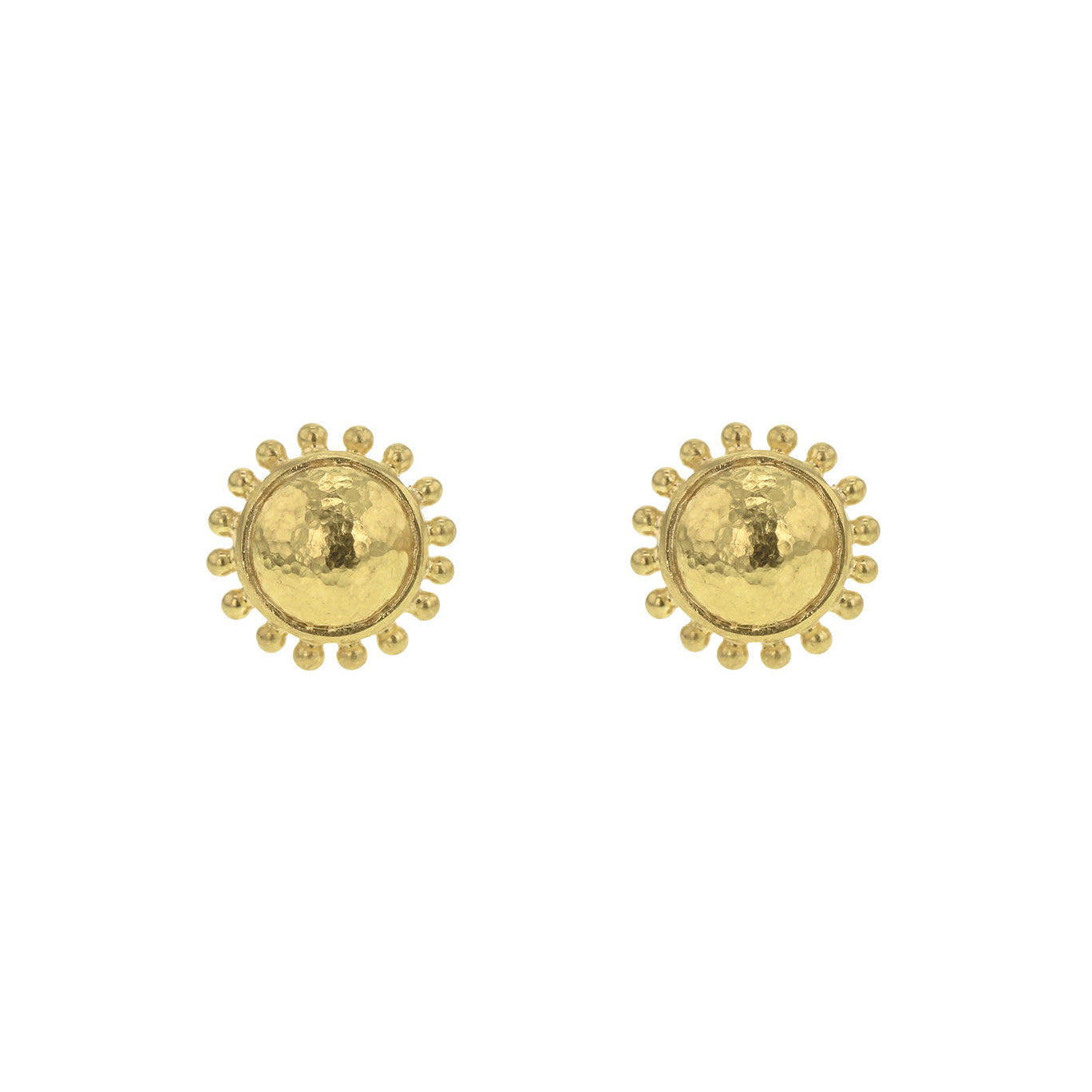 Elizabeth Locke Dome Hammered Stud Earrings in Yellow Gold