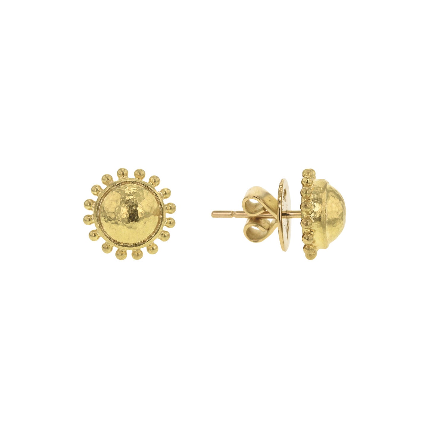 Elizabeth Locke Dome Hammered Stud Earrings in Yellow Gold