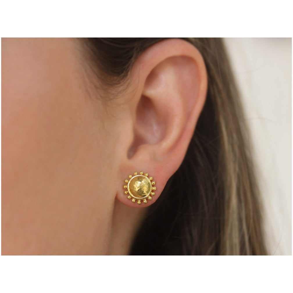Elizabeth Locke Dome Hammered Stud Earrings in Yellow Gold