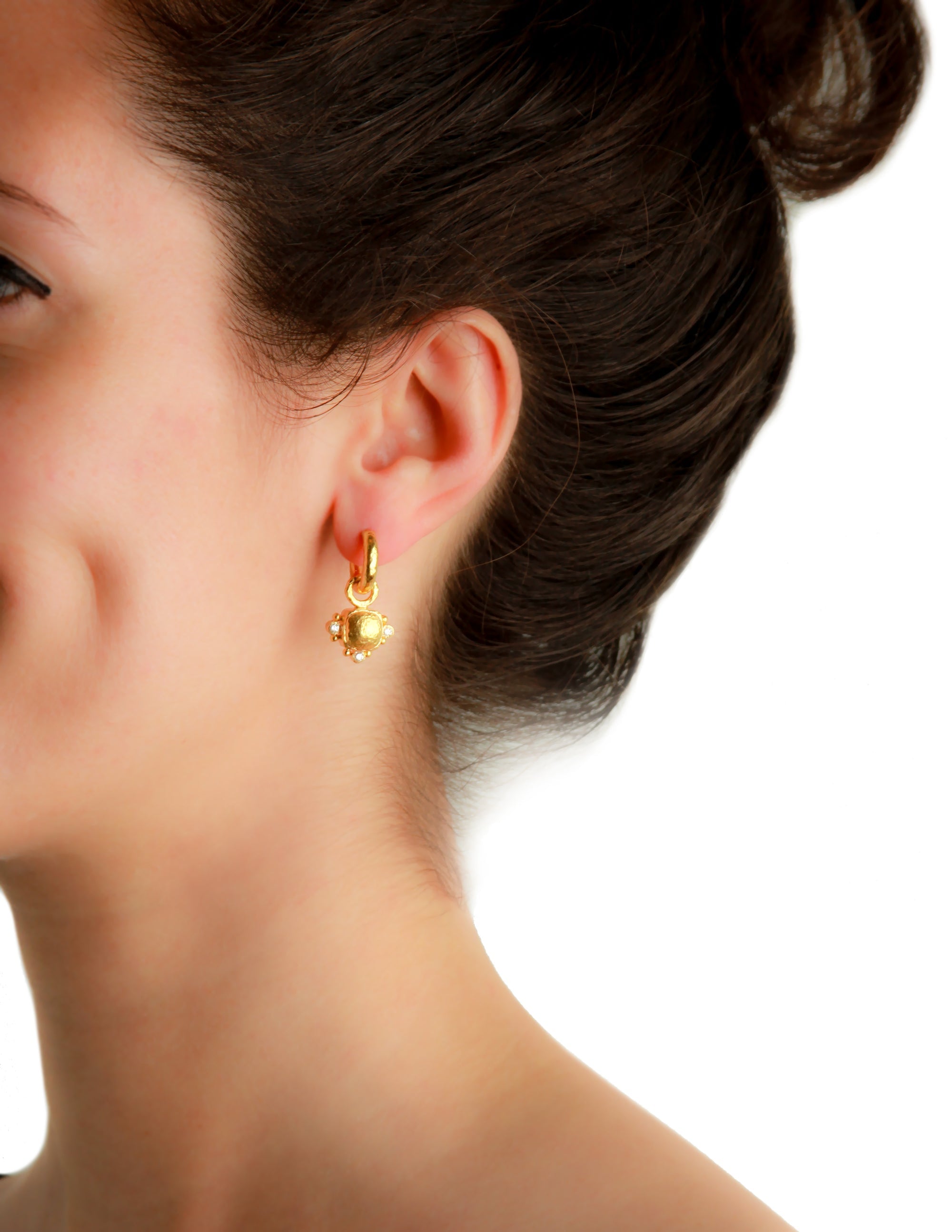 Elizabeth Locke Diamond Square Cushion Earring Charms in Yellow Gold